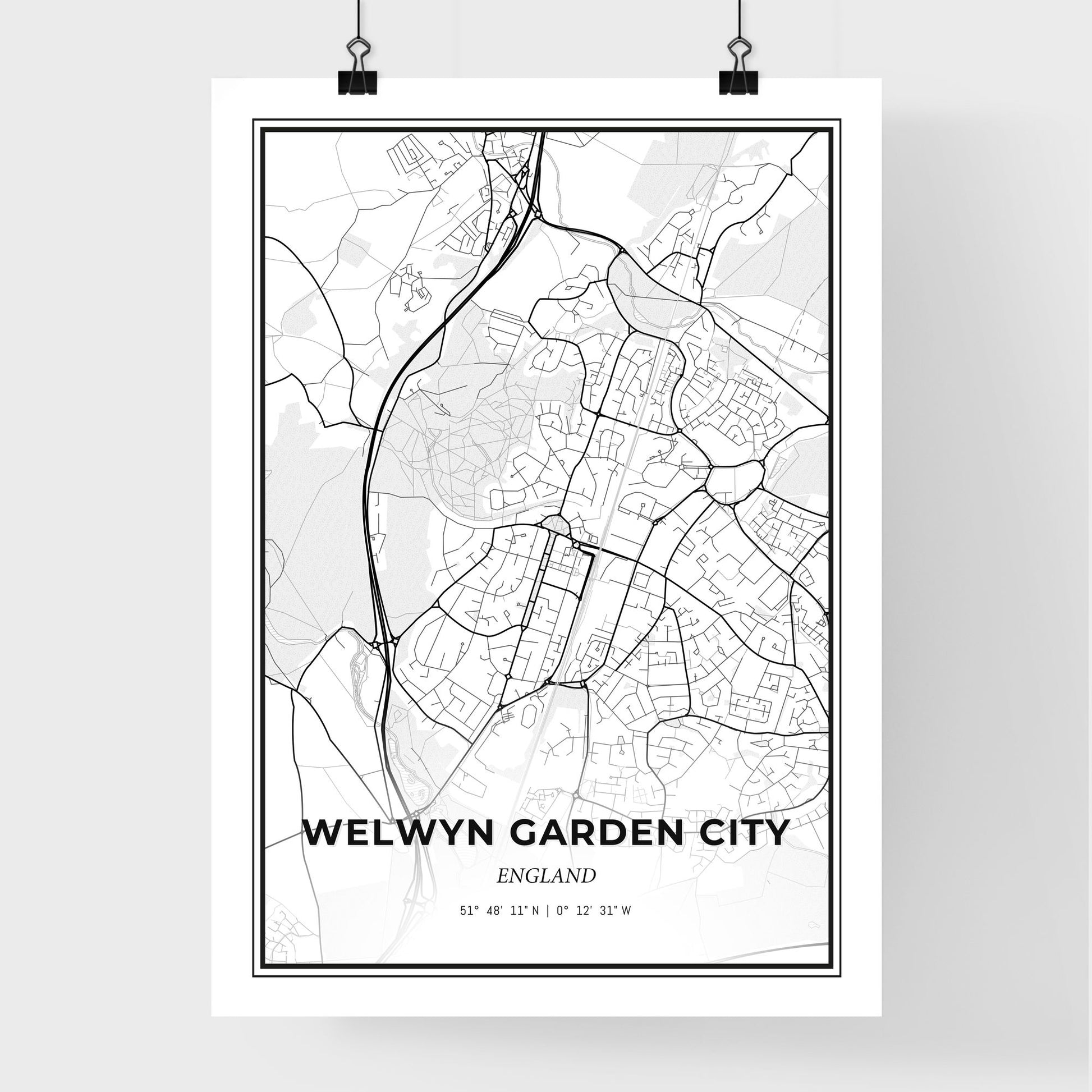 Welwyn Garden City England - Premium City Map Poster