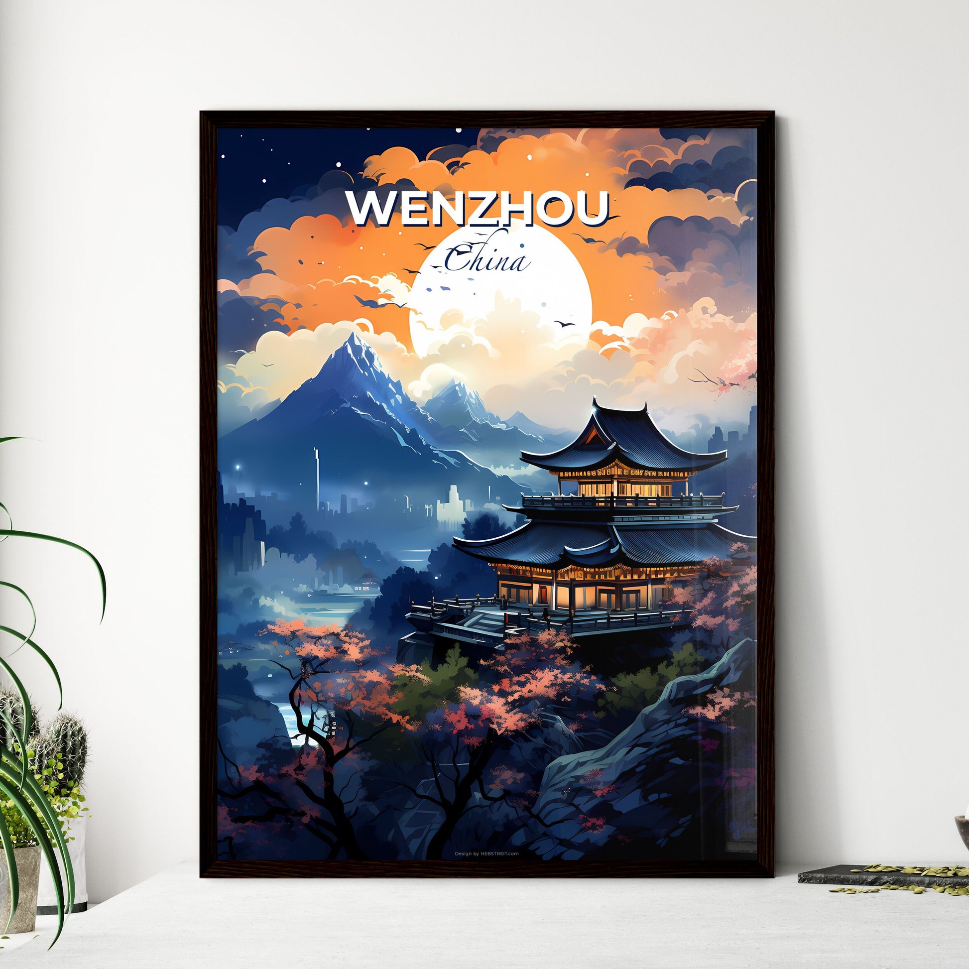 Vibrant Art Depiction of Wenzhou City Skyline with Architectural Focus and Natural Beauty Default Title