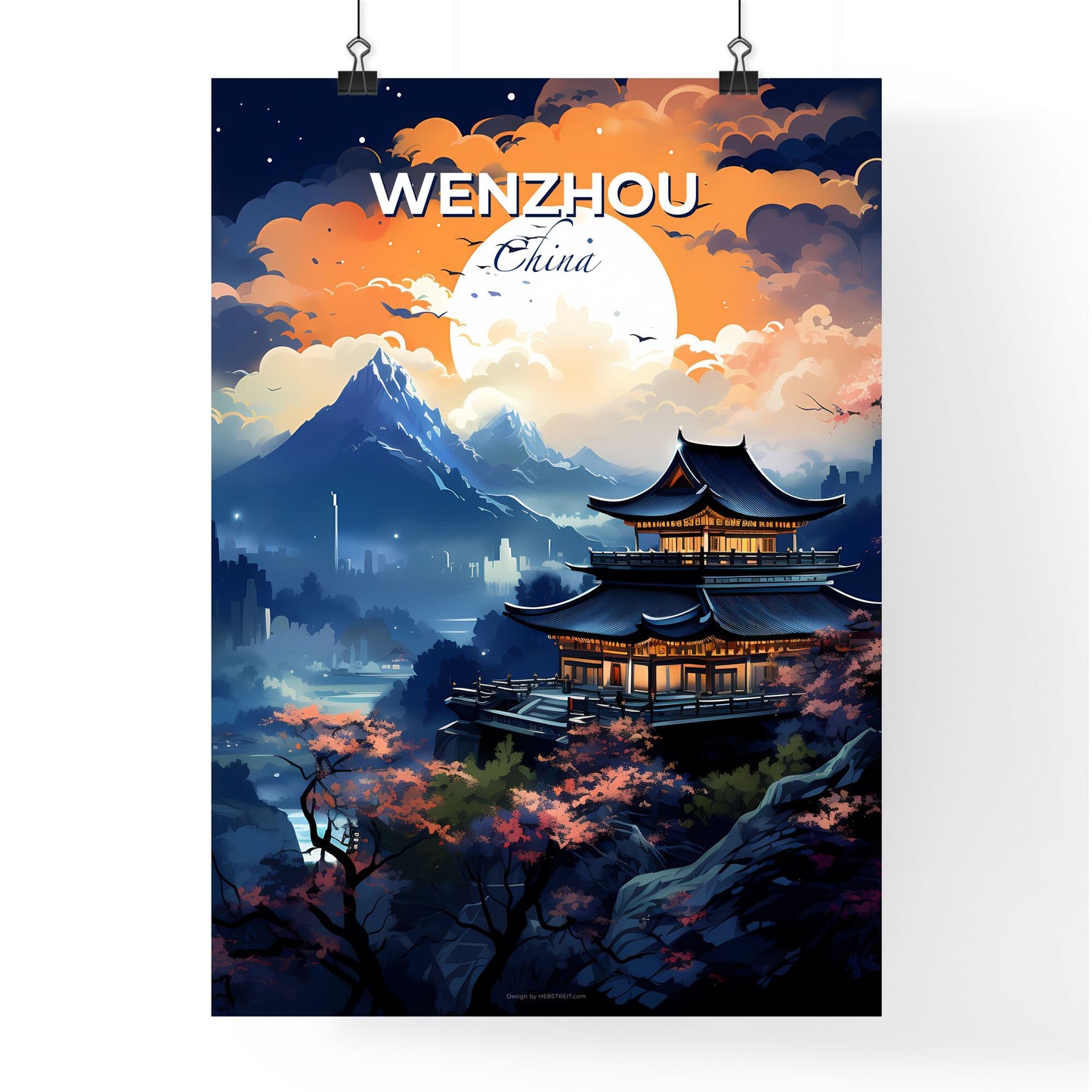 Vibrant Art Depiction of Wenzhou City Skyline with Architectural Focus and Natural Beauty Default Title