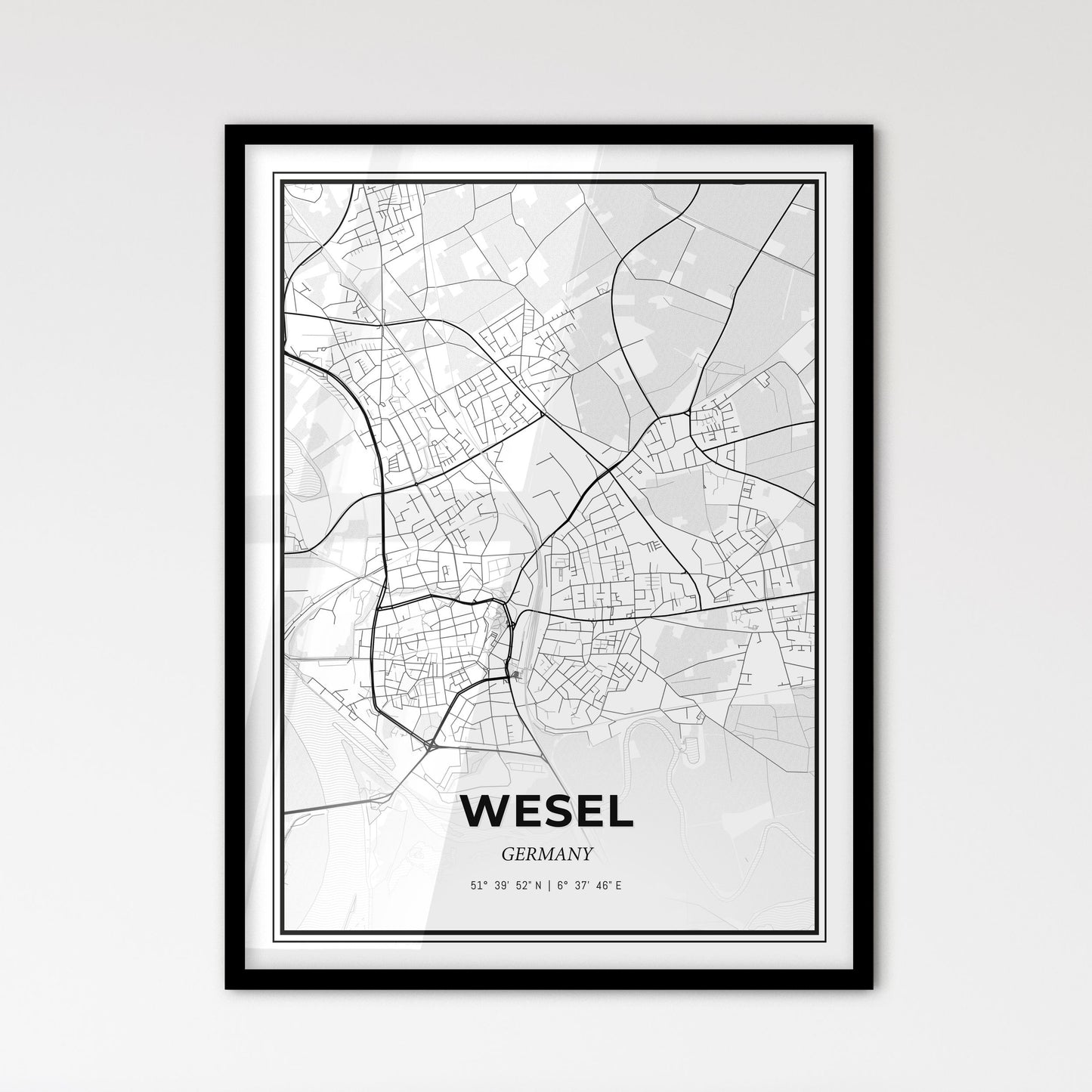 Wesel Germany - Scandinavian Style City Map for Modern Home Decor