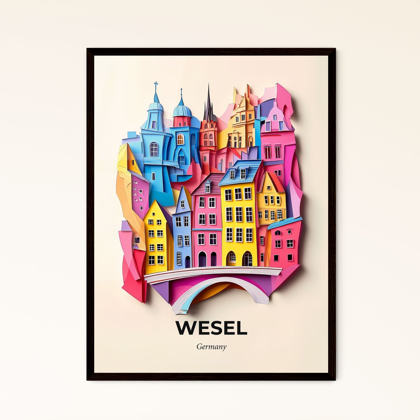 Vivid Wesel, Germany - a paper cut of a city with a bridge