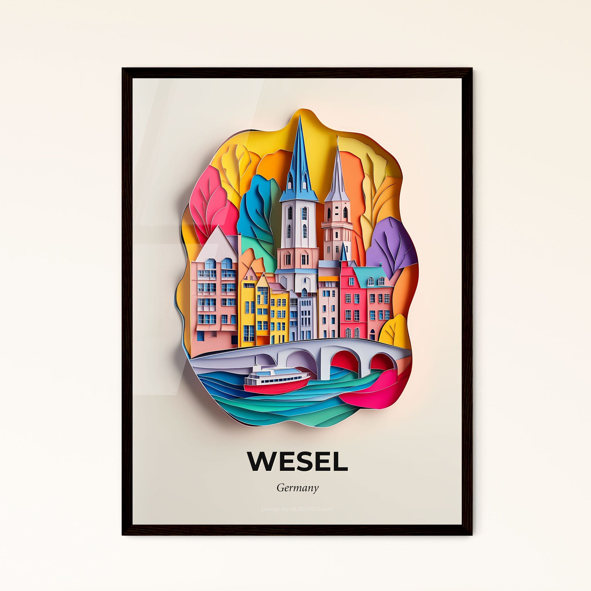 Vivid Wesel, Germany - a paper cut of a city with a river