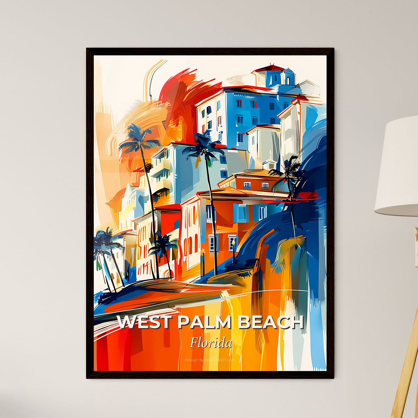 Vibrant West Palm Beach, Florida - A Painting Of A Colorful City