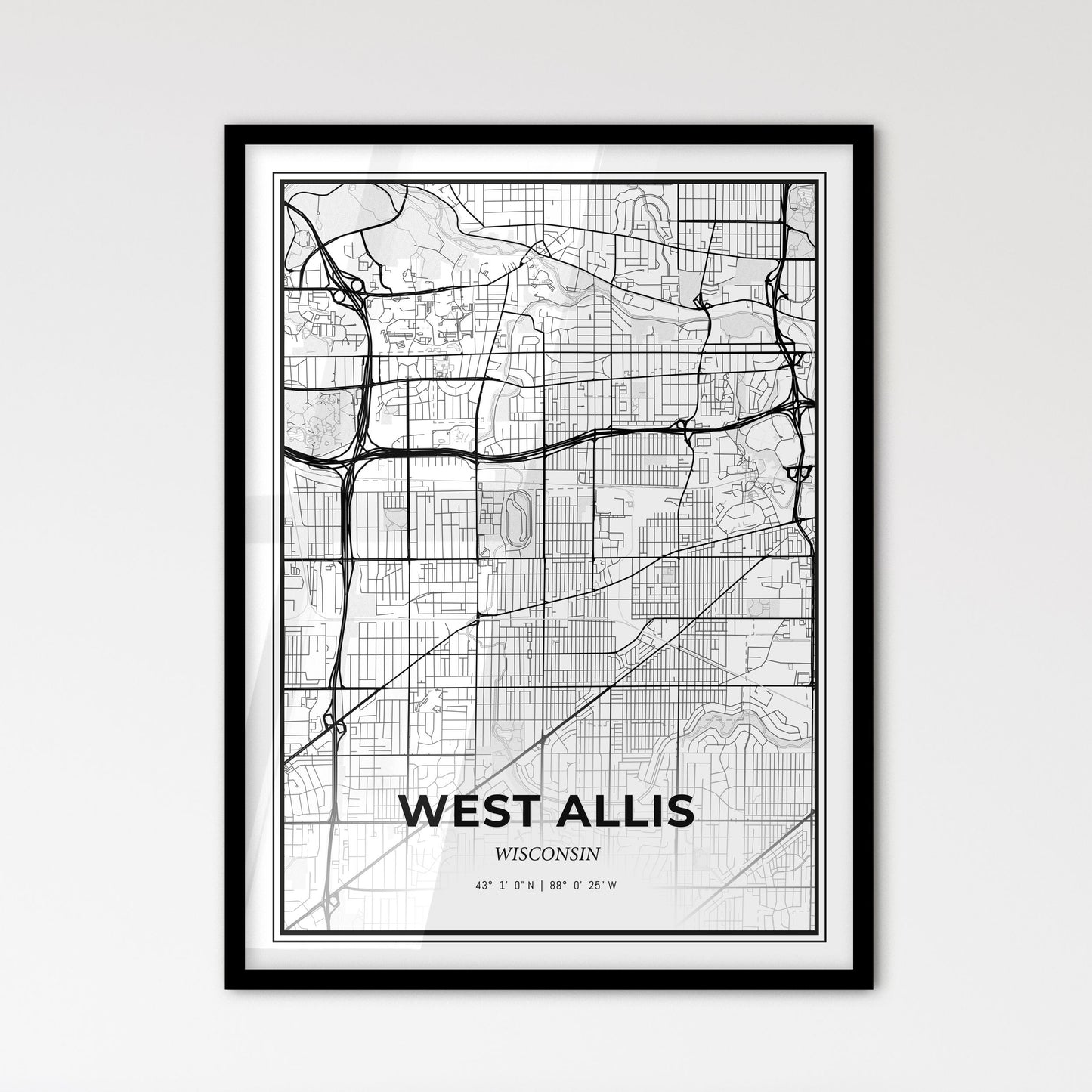 West Allis Wisconsin - Scandinavian Style City Map for Modern Home Decor