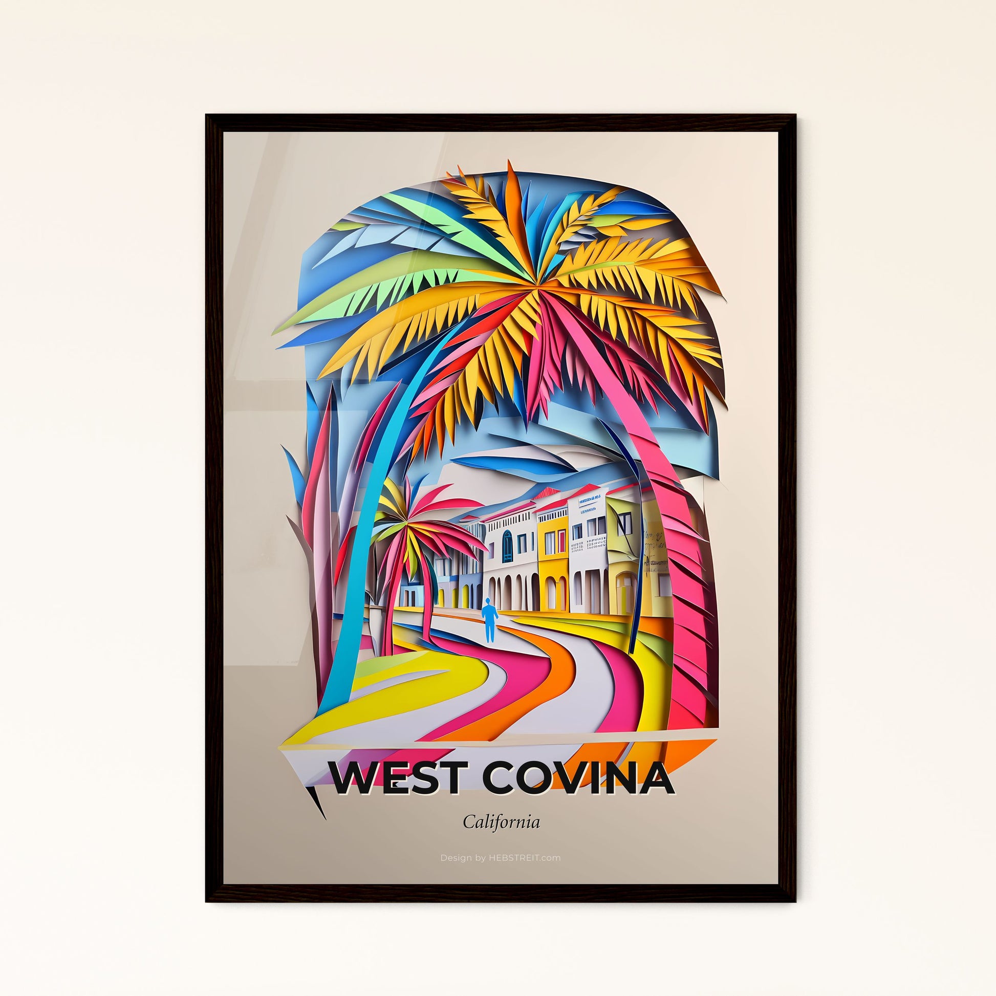 Vivid West Covina, California - a colorful paper cut of a palm tree