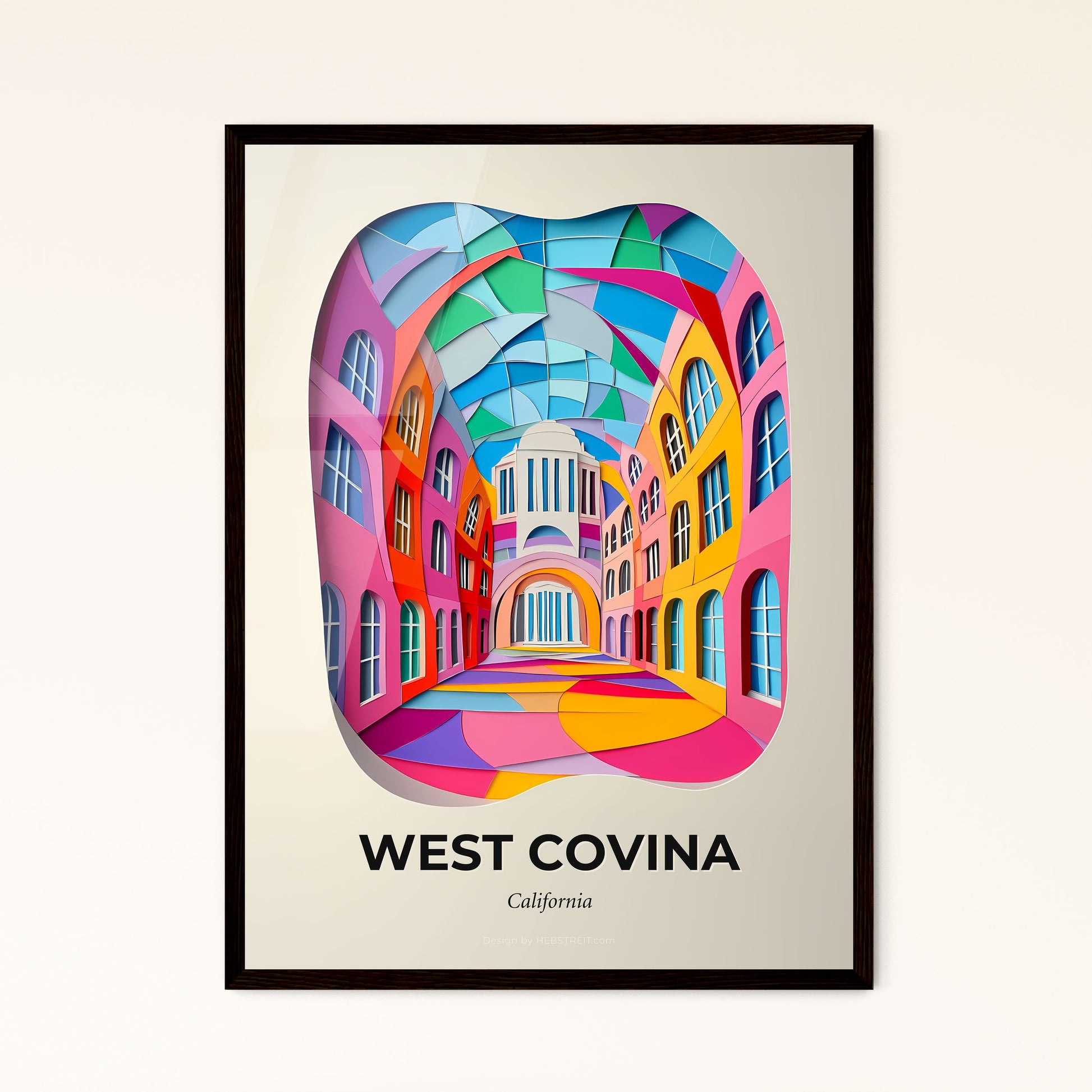 Vivid West Covina, California - a colorful city street with a clock on the wall