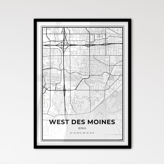 West Des Moines Iowa - Scandinavian Style City Map for Modern Home Decor