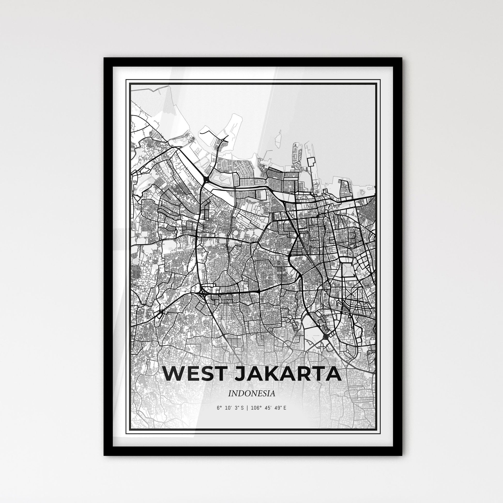 West Jakarta Indonesia - Scandinavian Style City Map for Modern Home Decor