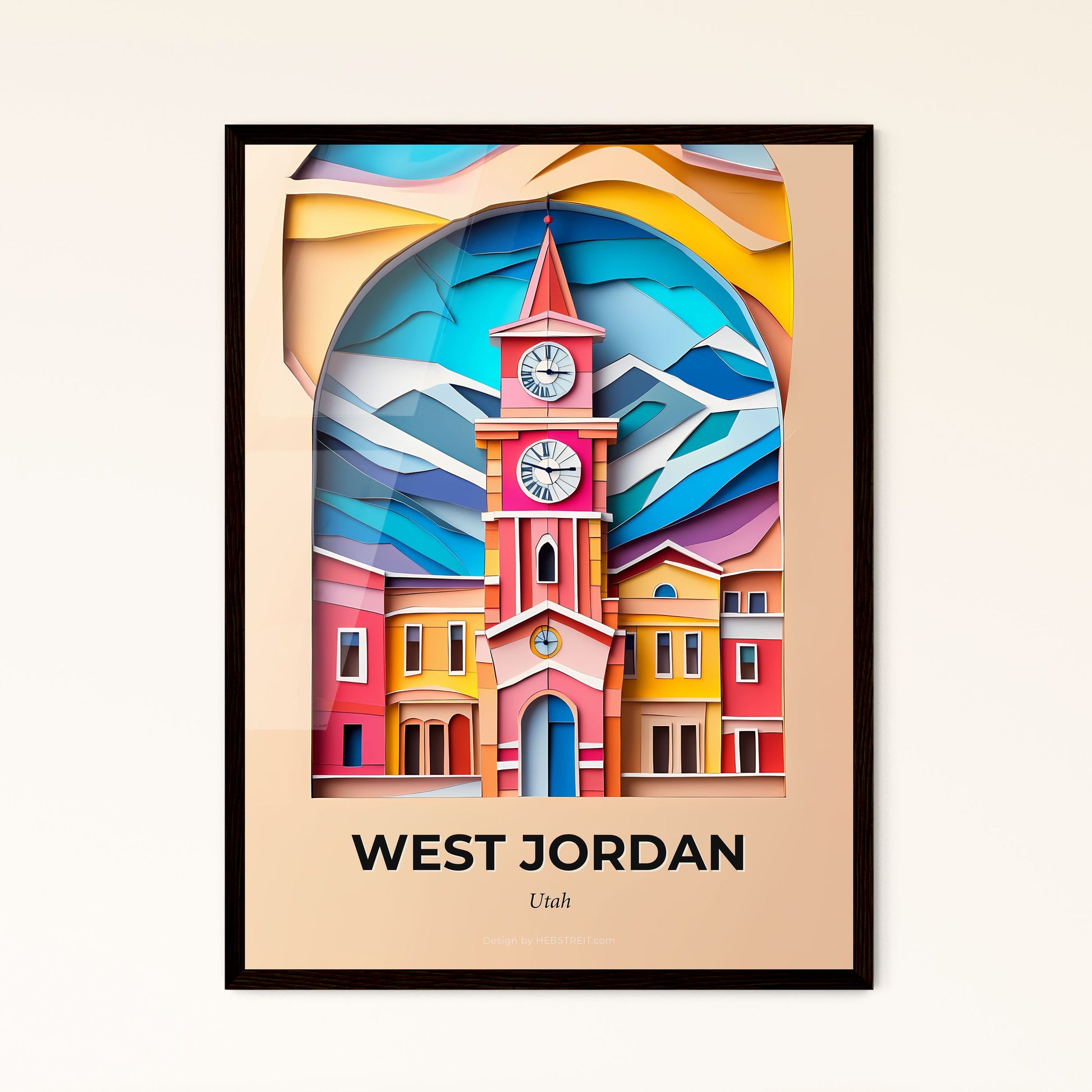 Vivid West Jordan, Utah - a clock tower with a mountain in the background