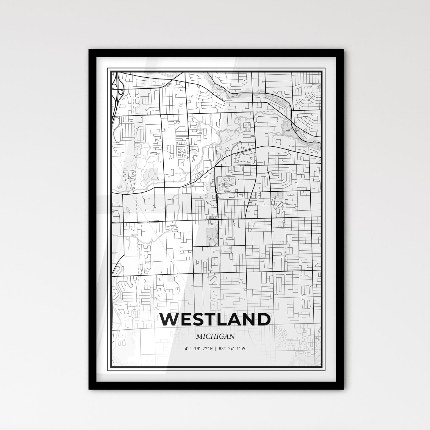 Westland Michigan - Scandinavian Style City Map for Modern Home Decor