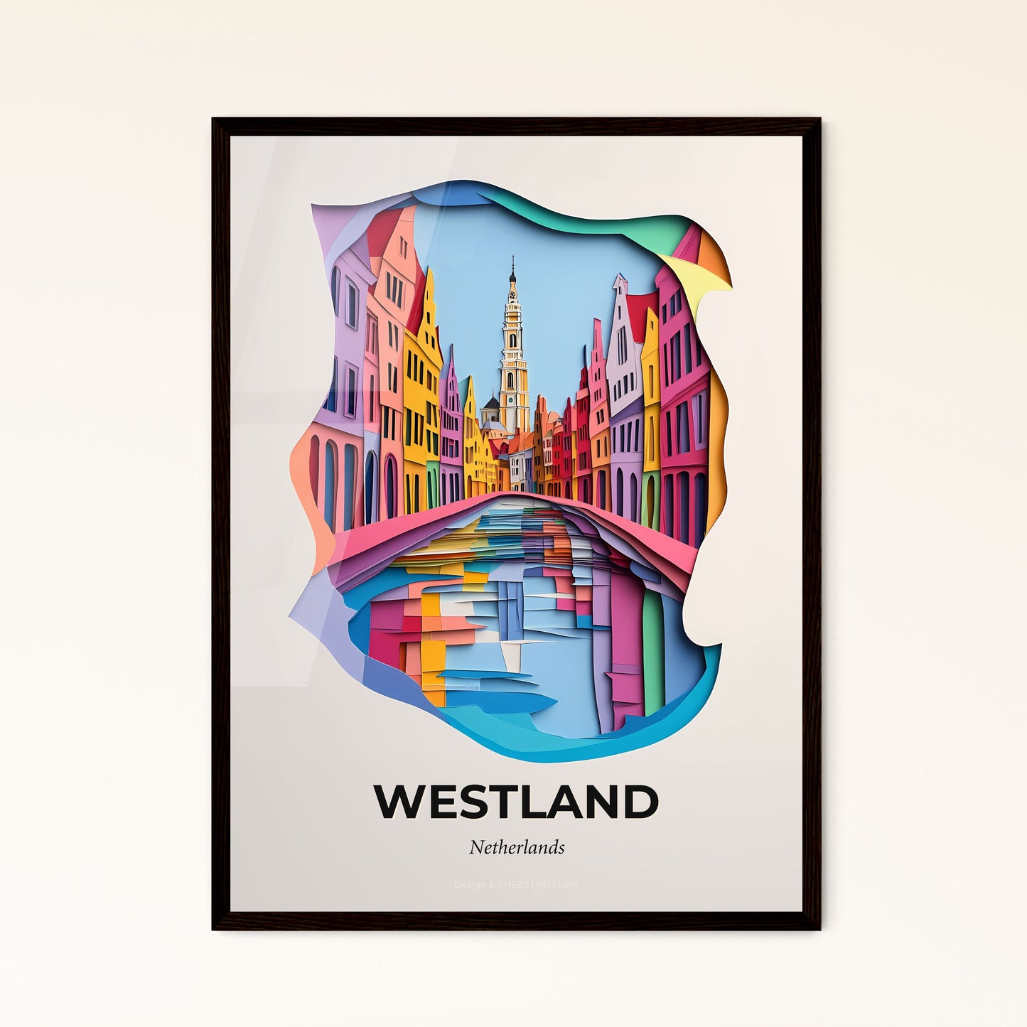 Vivid Westland, Netherlands - a colorful city with a river and a clock tower