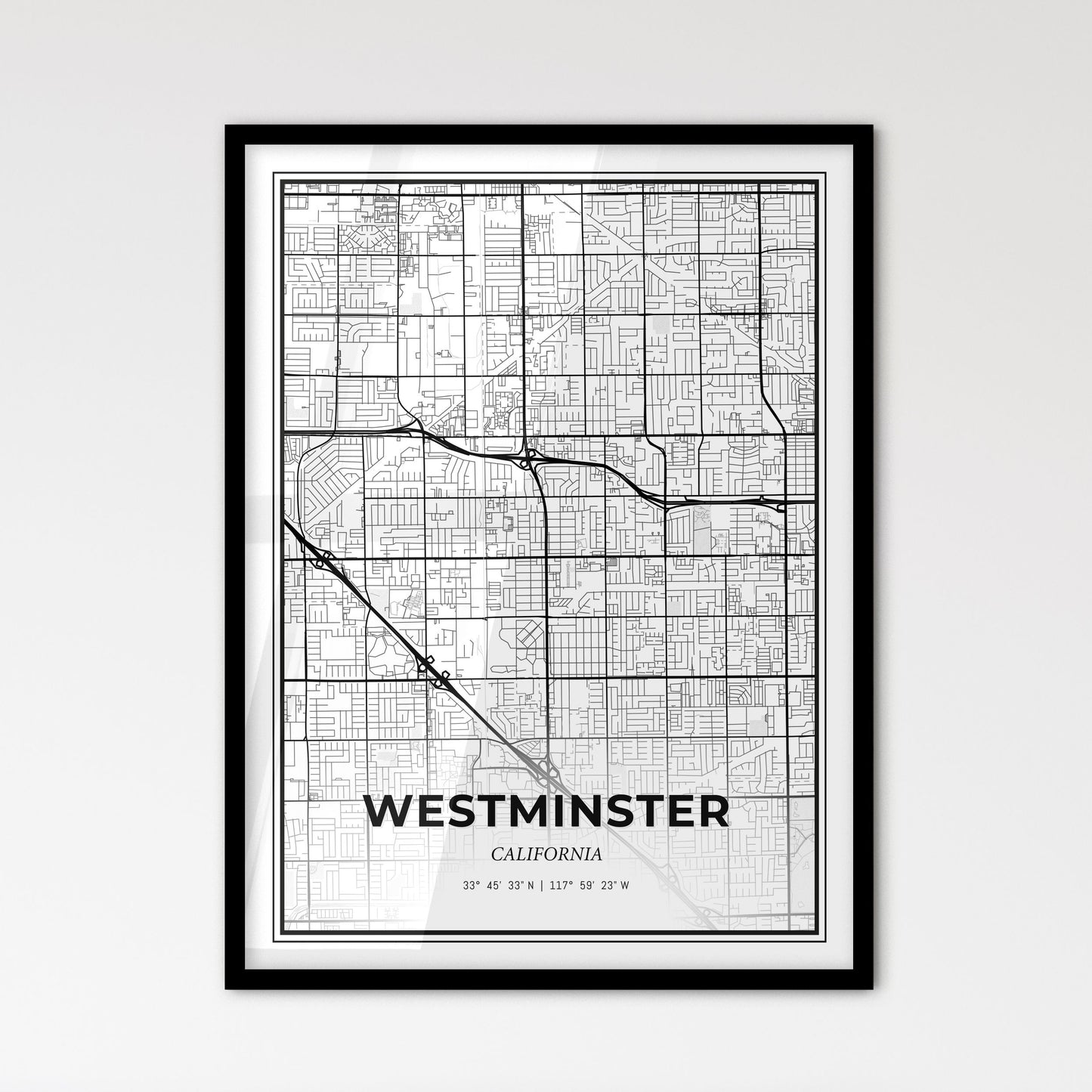 Westminster California - Scandinavian Style City Map for Modern Home Decor