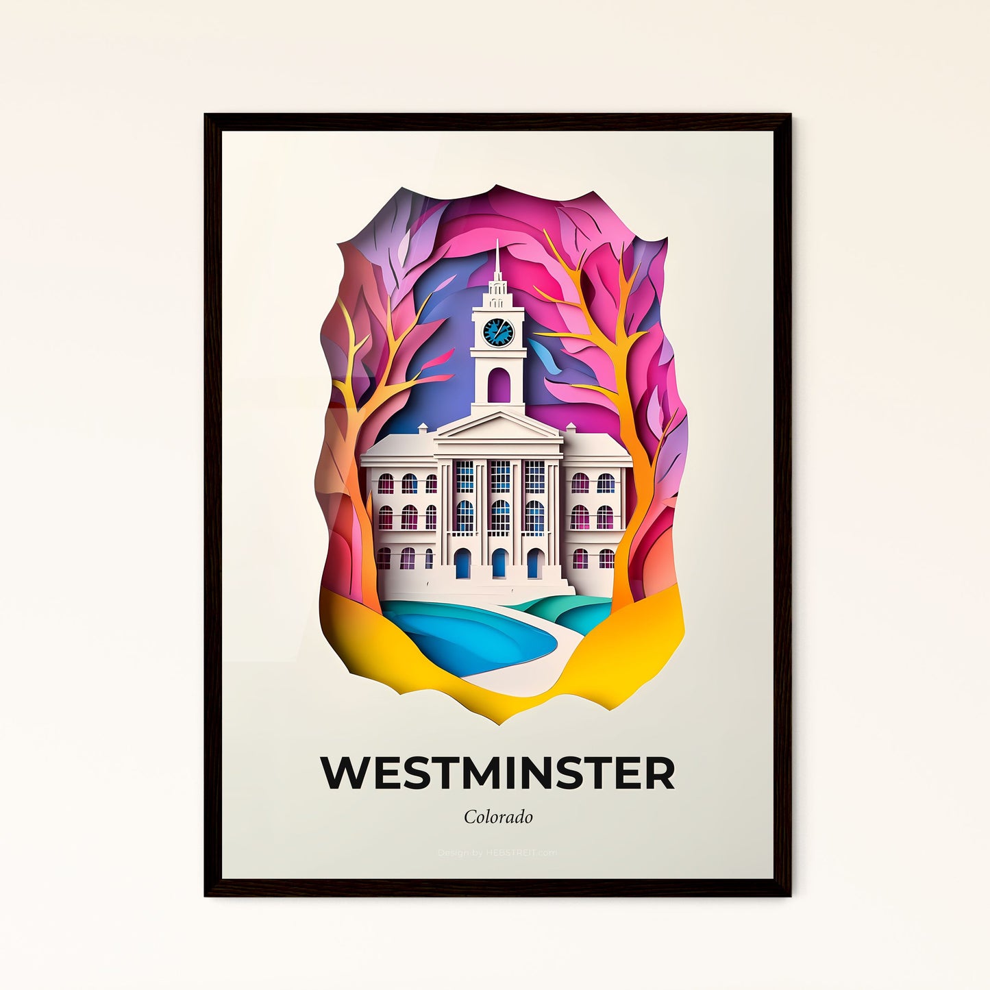 Vivid Westminster, Colorado - a paper cut of a city with a river