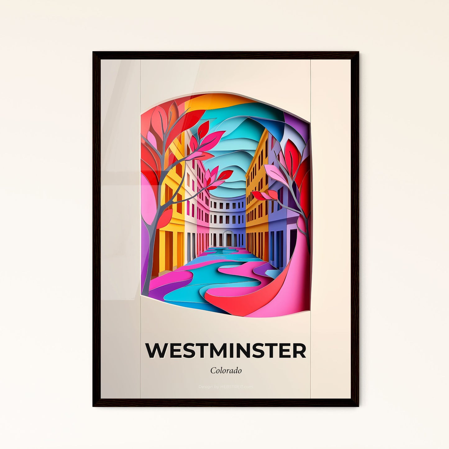 Vivid Westminster, Colorado - a paper cut of a city with a river