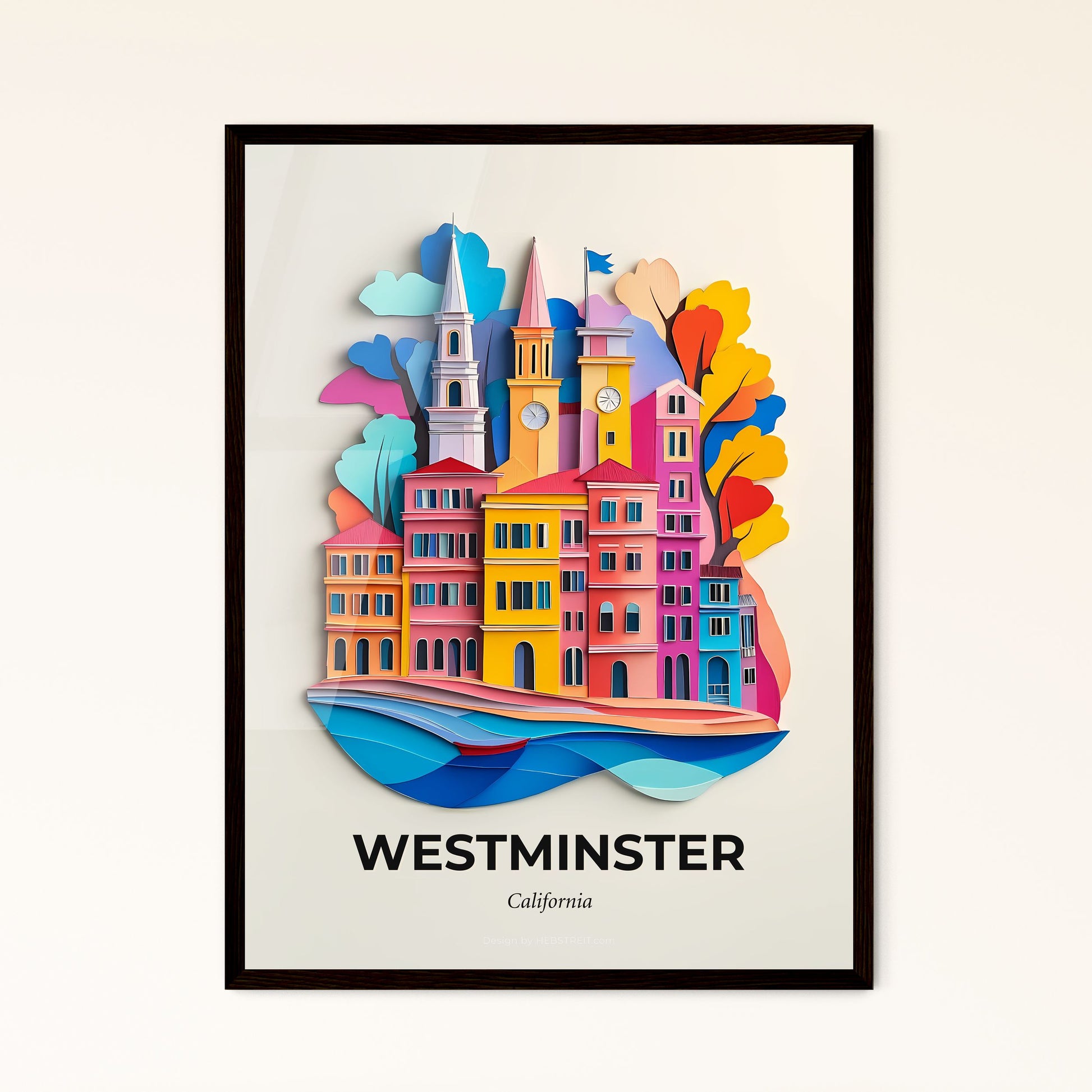 Vivid Westminster, California - a paper cut of a city with a clock tower