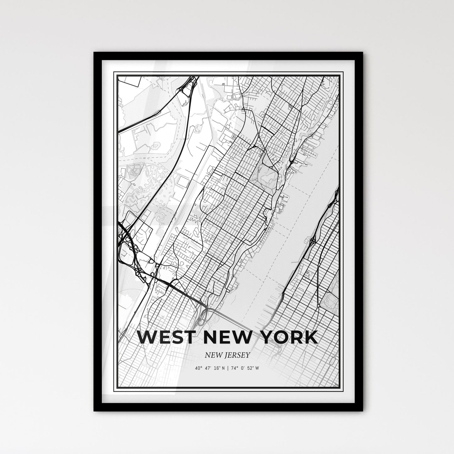 West New York New Jersey - Scandinavian Style City Map for Modern Home Decor