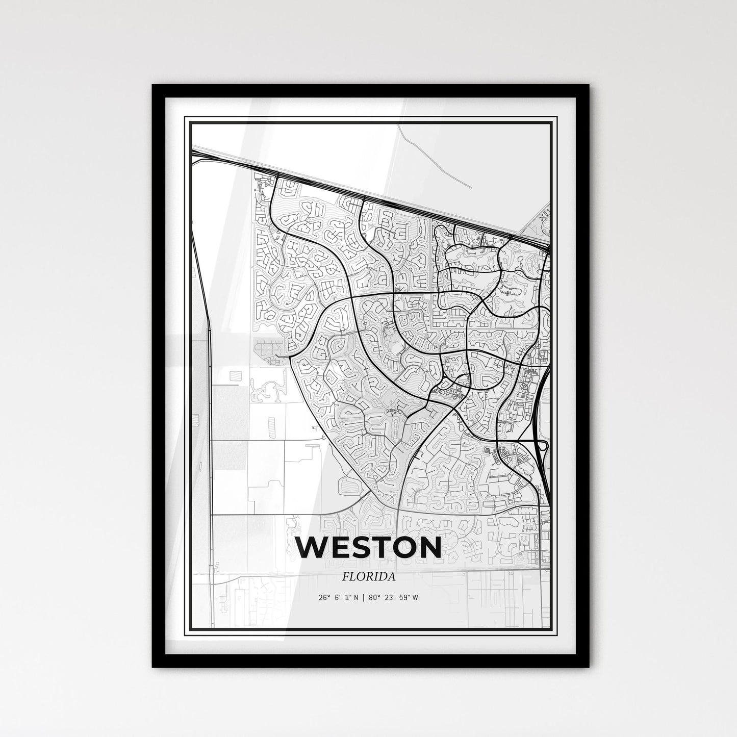 Weston Florida - Scandinavian Style City Map for Modern Home Decor