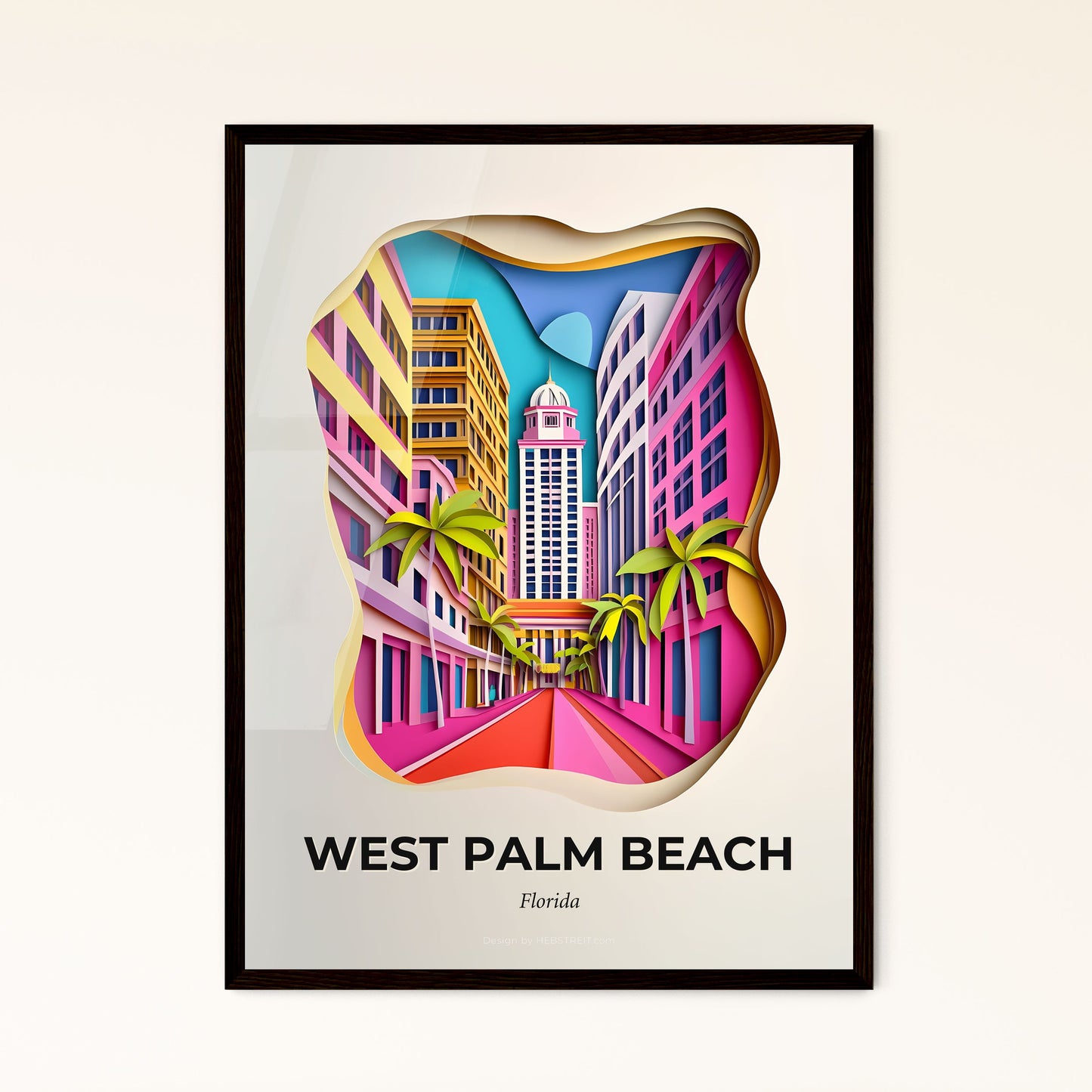 Vivid West Palm Beach, Florida - a paper cut of a city street with palm trees