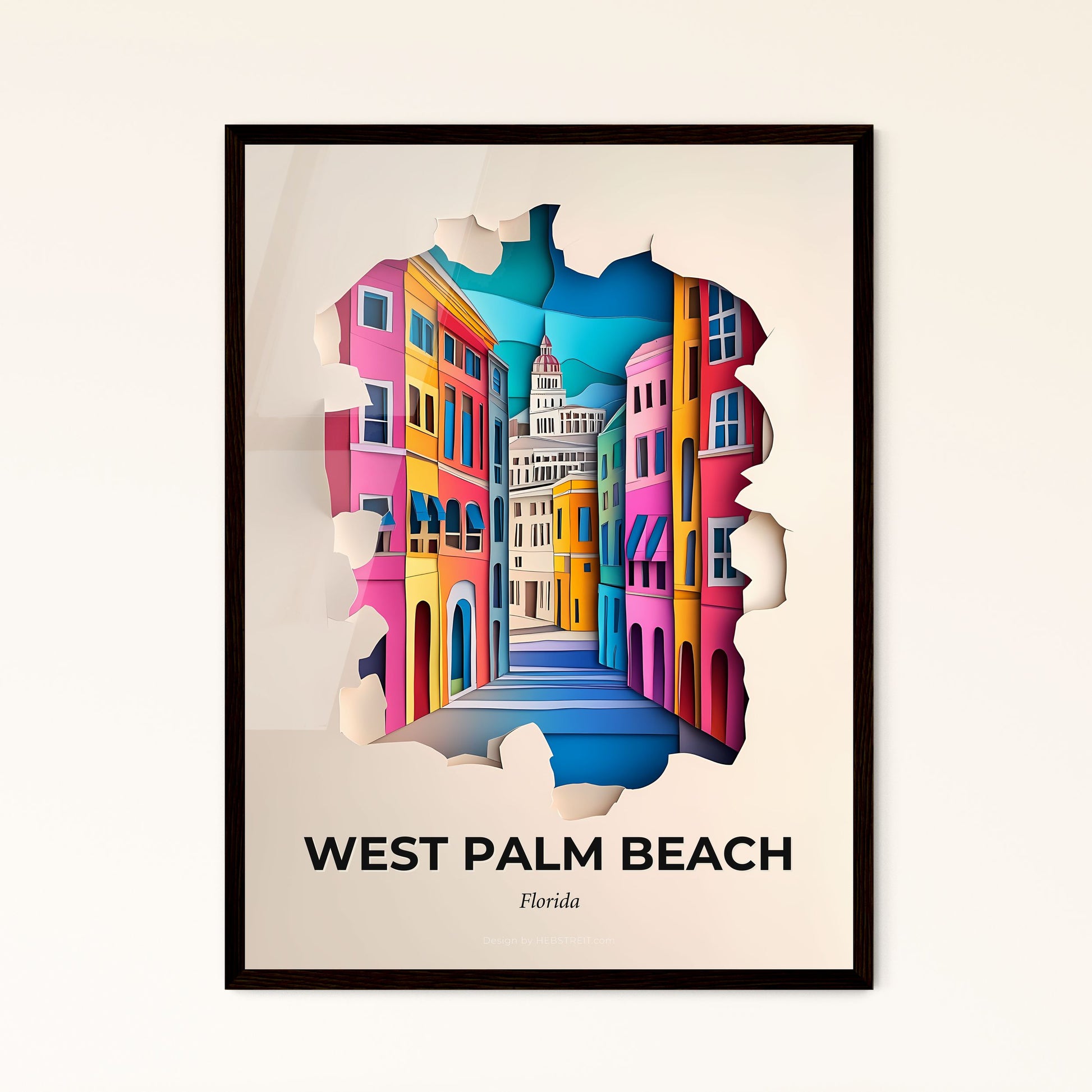 Vivid West Palm Beach, Florida - a paper cut of a city with a clock tower