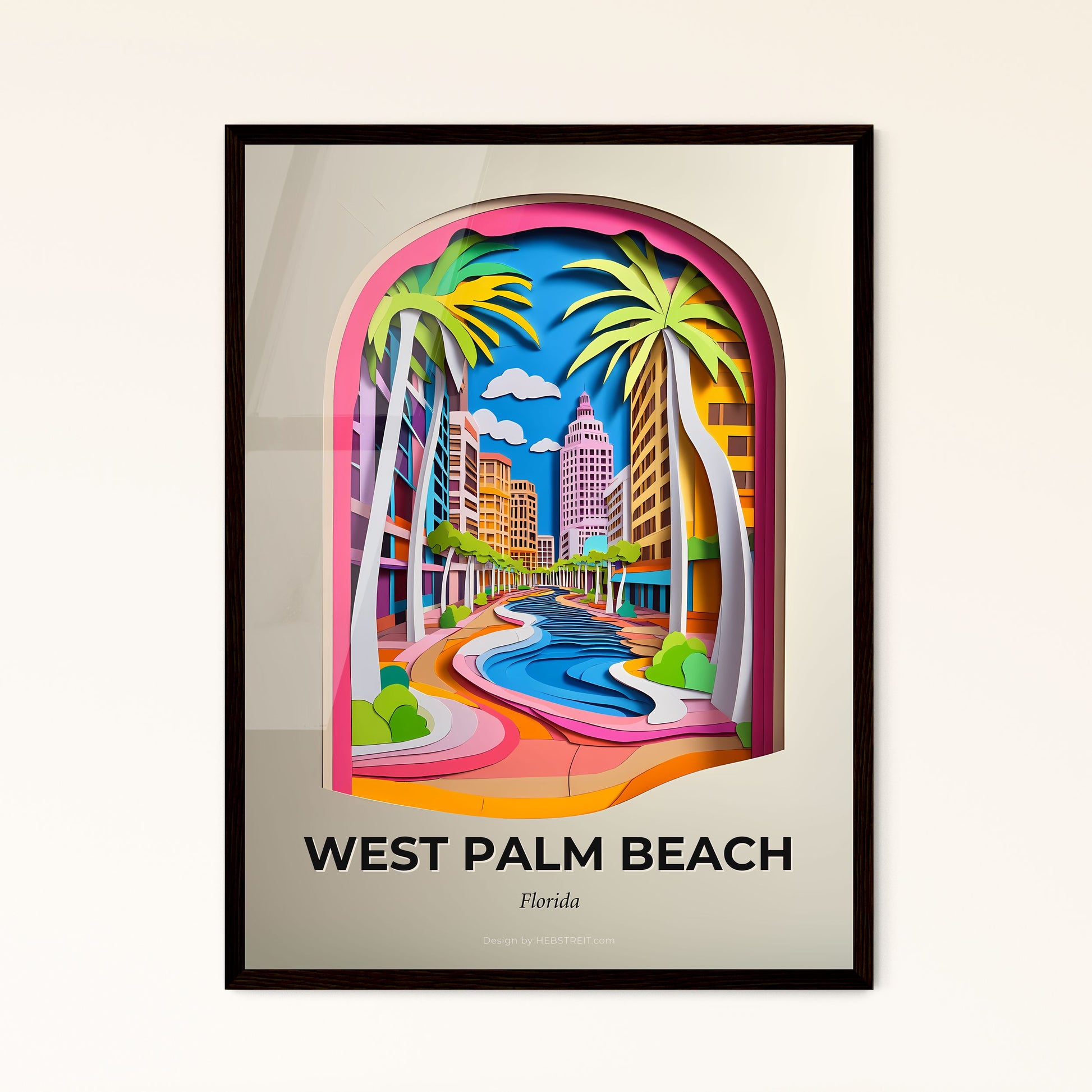 Vivid West Palm Beach, Florida - a paper cut of a city with palm trees