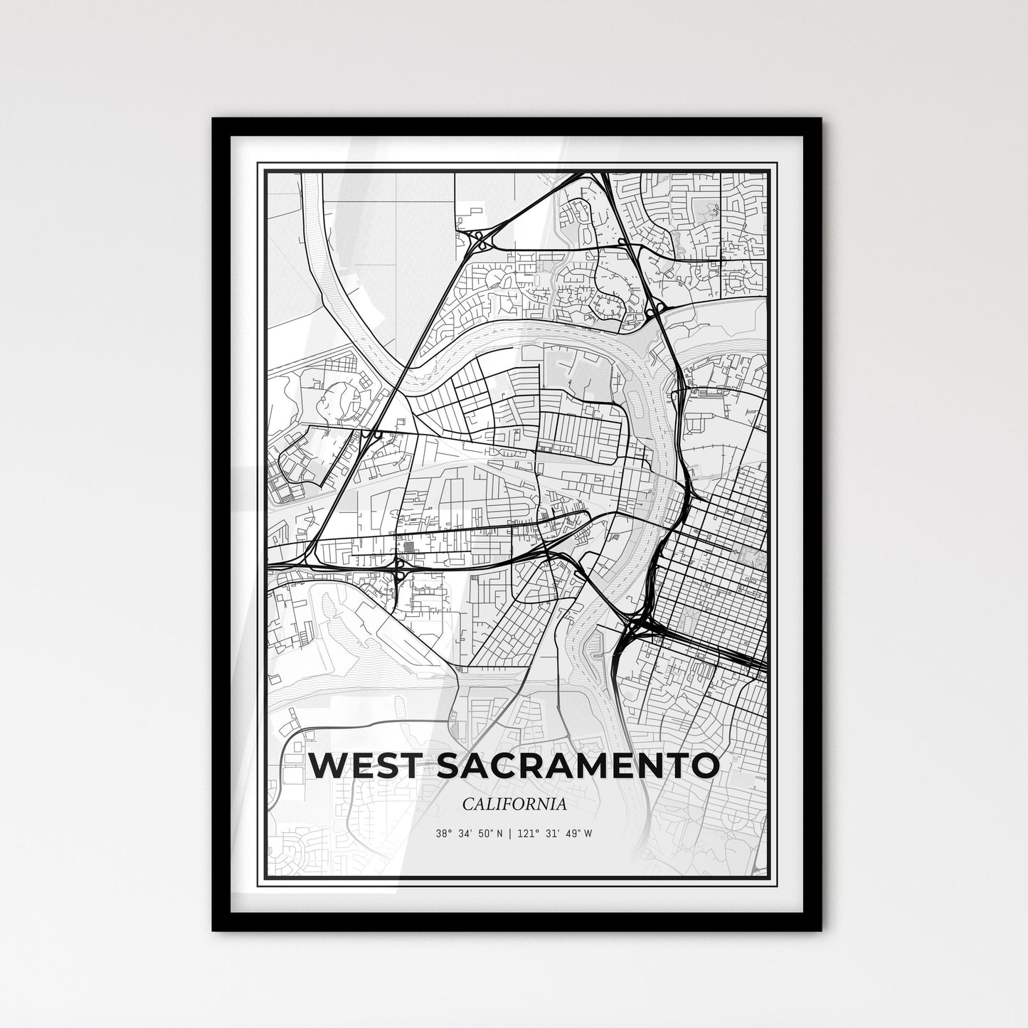 West Sacramento California - Scandinavian Style City Map for Modern Home Decor