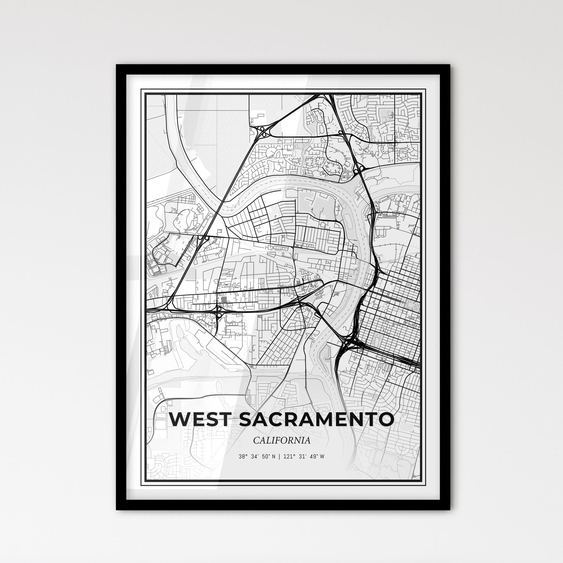 West Sacramento California - Scandinavian Style City Map for Modern Home Decor