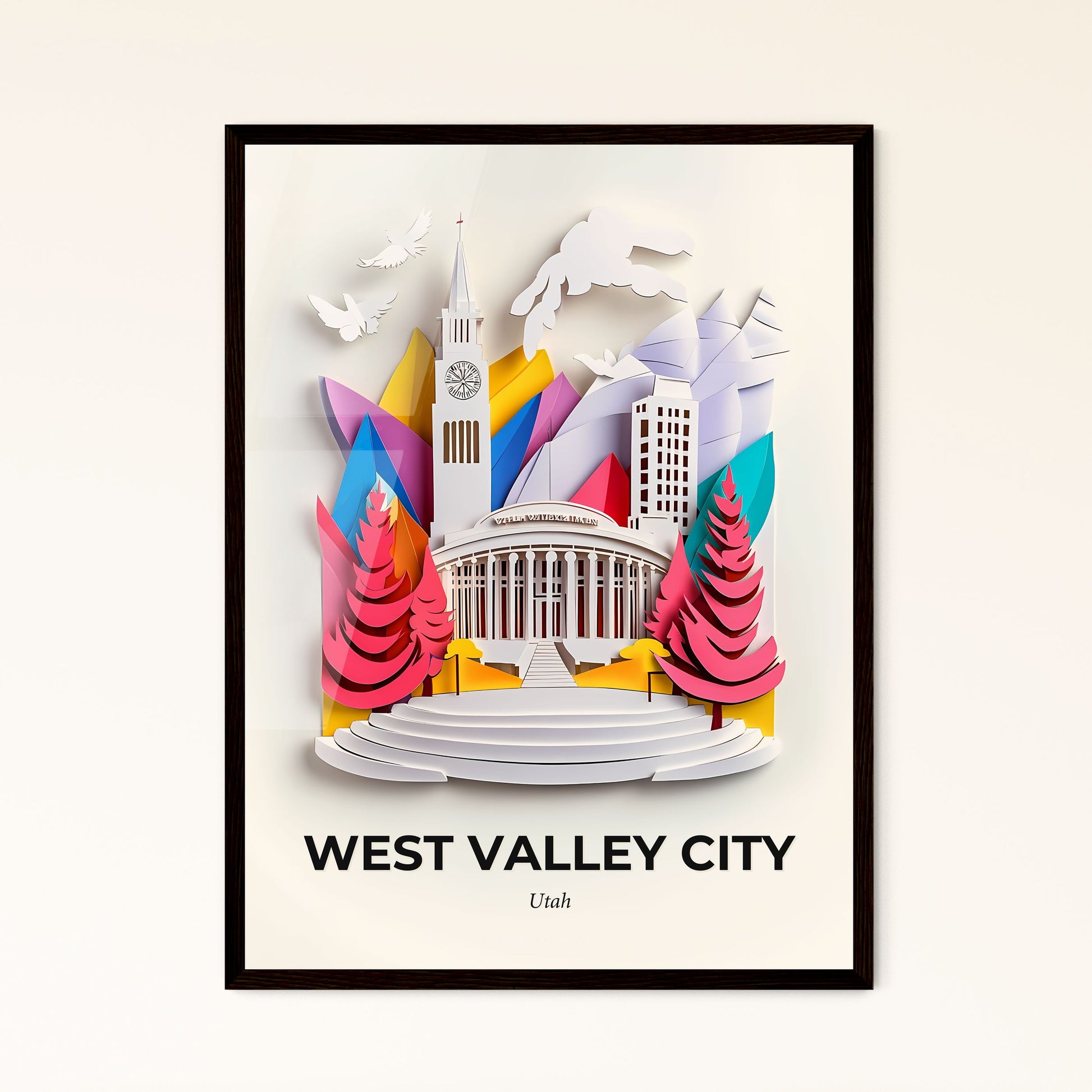 Vivid West Valley City, Utah - a paper cut of a building with a clock tower