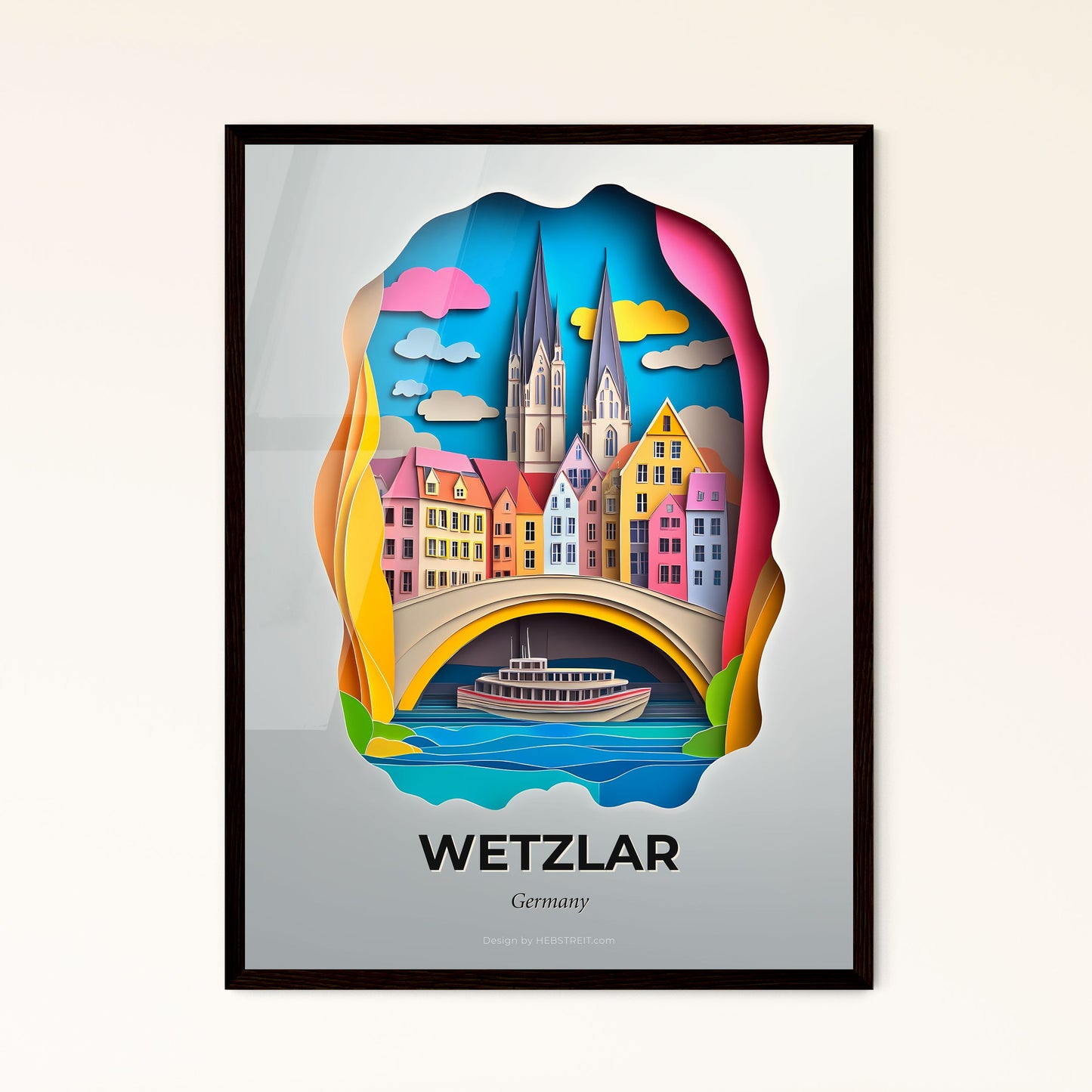 Vivid Wetzlar, Germany - a paper cut of a city with a boat