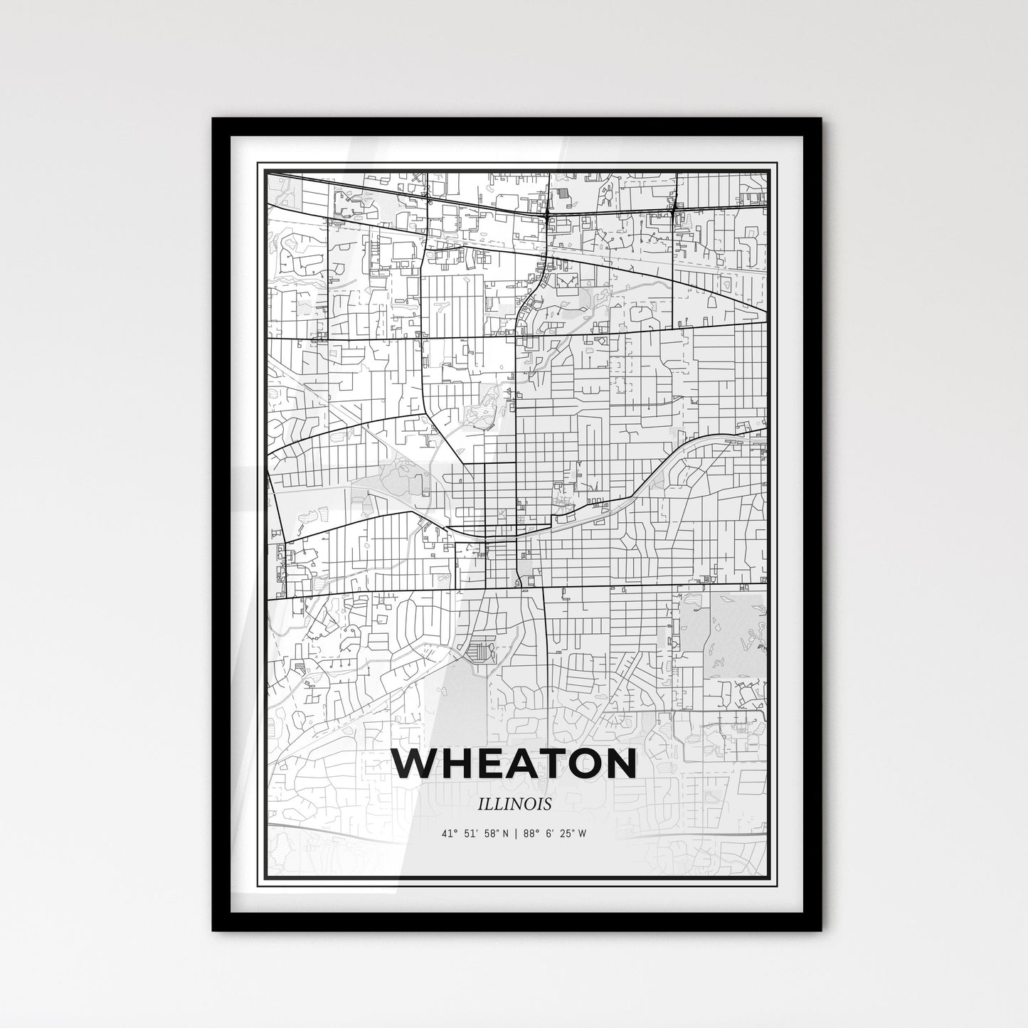 Wheaton Illinois - Scandinavian Style City Map for Modern Home Decor