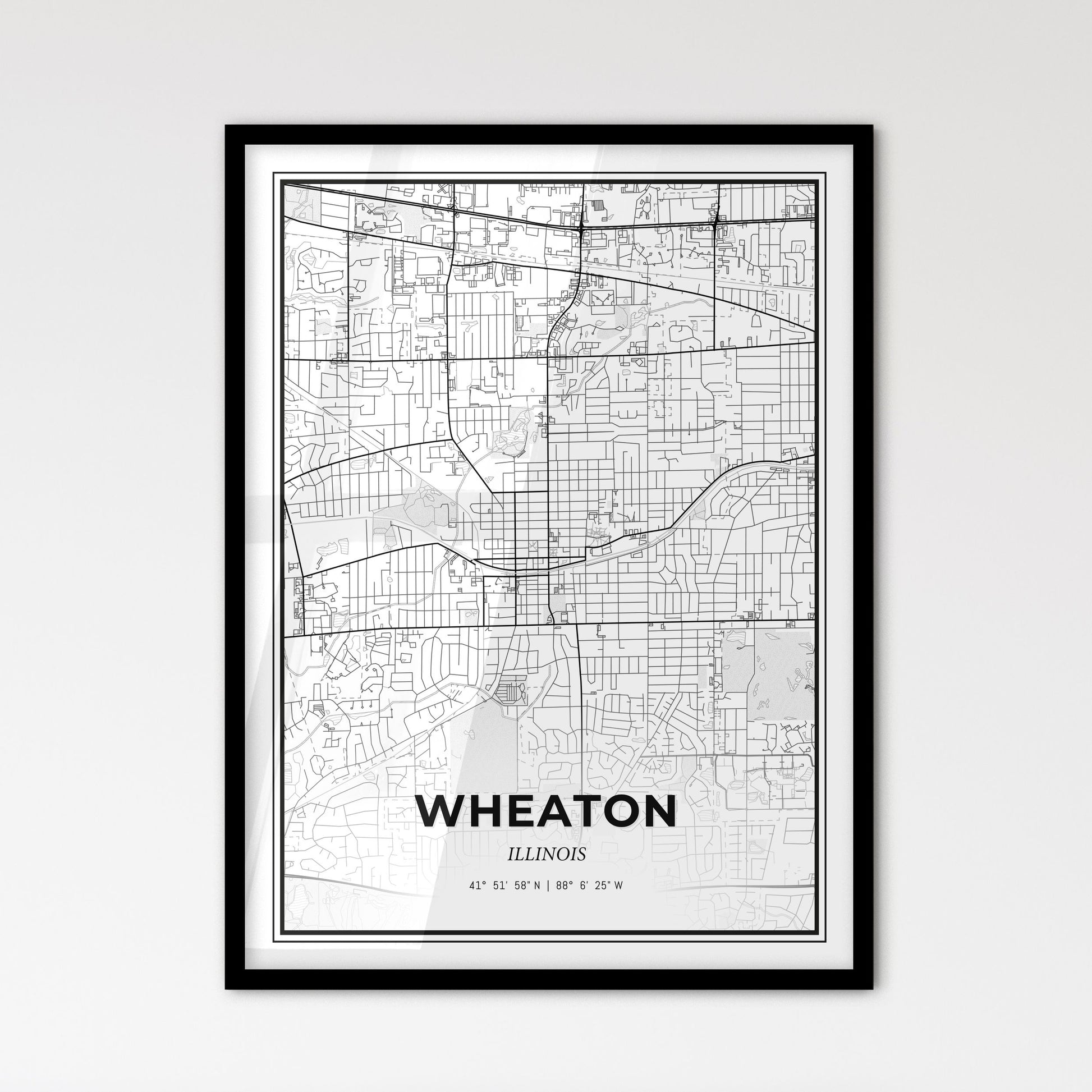 Wheaton Illinois - Scandinavian Style City Map for Modern Home Decor