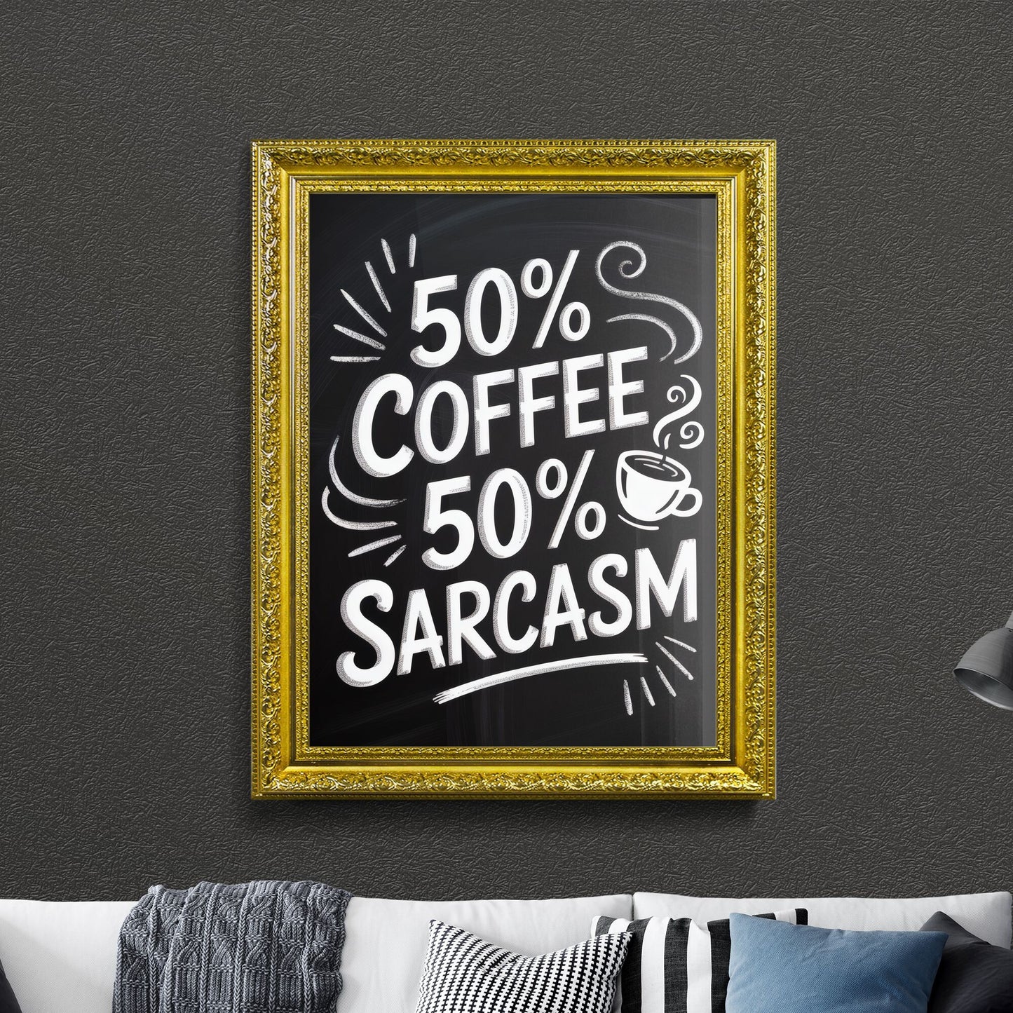Whimsical Coffee Quote: 50% Coffee and 50% Sarcasm for Fun and Humor Lovers