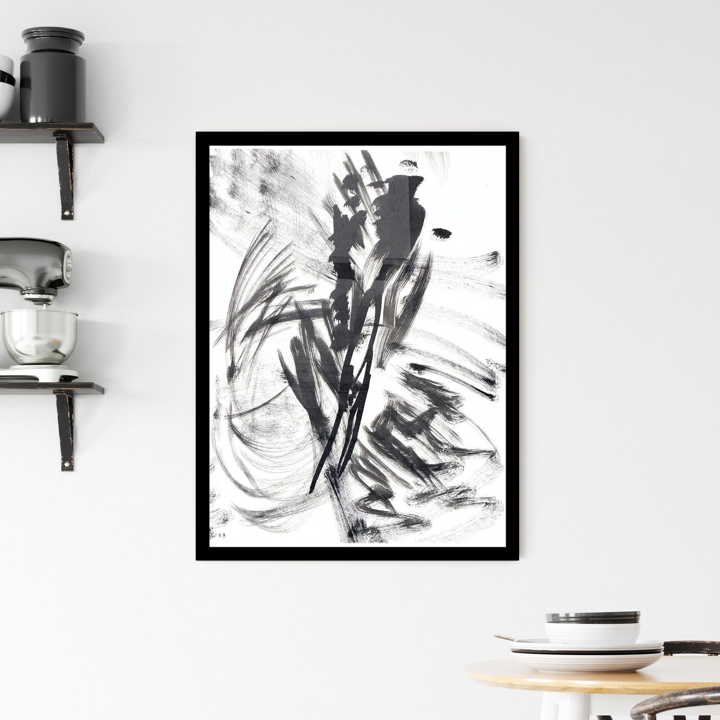 Whispers of Chaos: A Dance in Monochrome Movement Framed Print