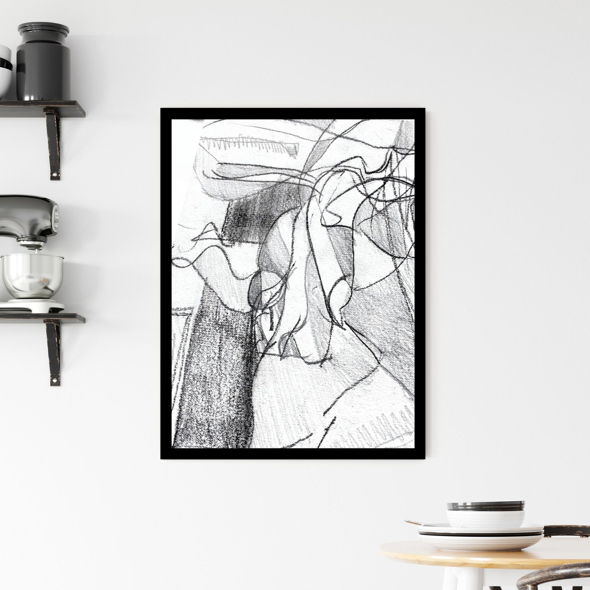 Whispers of Chaos: A Dance of Line and Shadow Framed Print