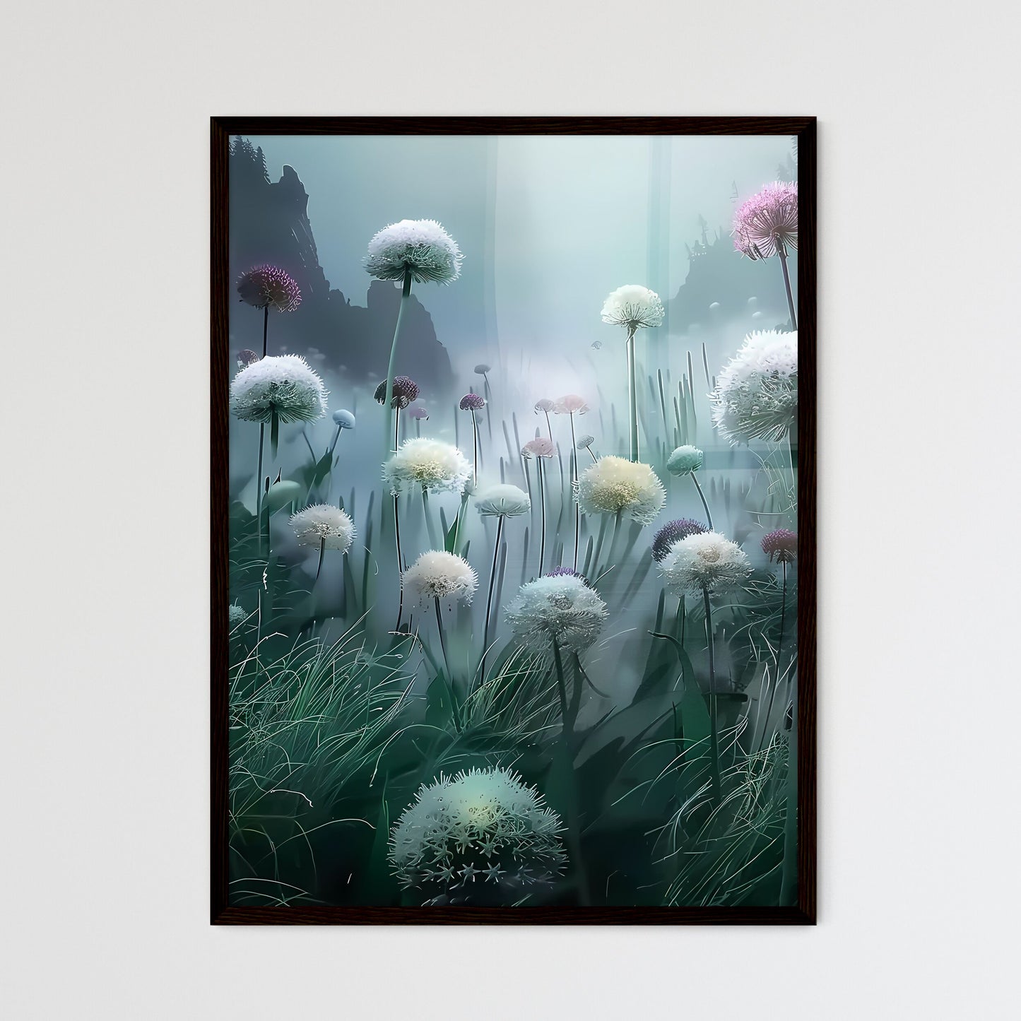 Vibrant Underwater World of Alliums: An Artistic Tapestry in White Wall Art