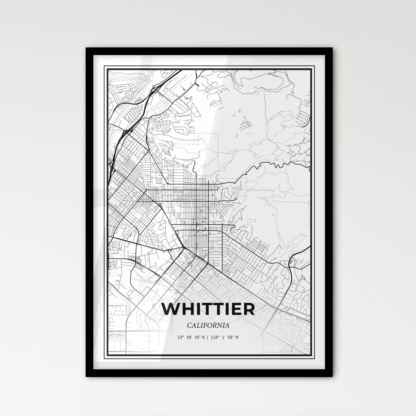 Whittier California - Scandinavian Style City Map for Modern Home Decor