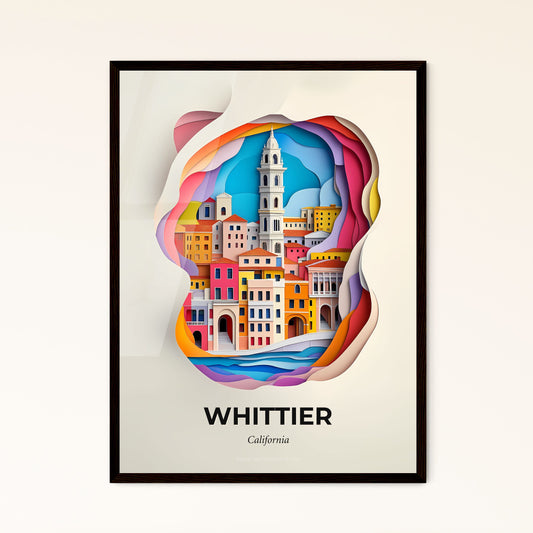 Vivid Whittier, California - a paper cut of a city with a clock tower