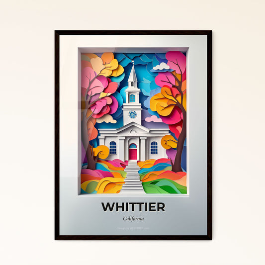 Vivid Whittier, California - a church with a clock tower in a forest