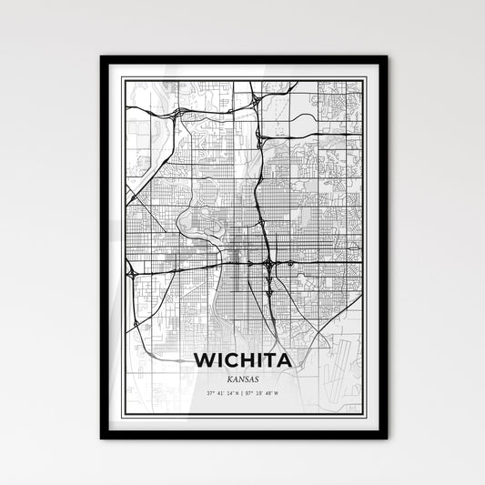 Wichita Kansas - Scandinavian Style City Map for Modern Home Decor