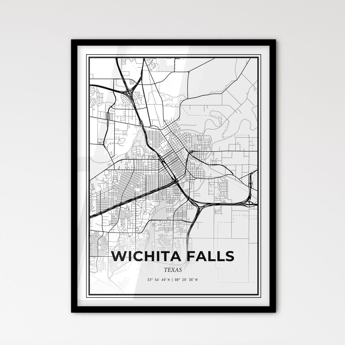 Wichita Falls Texas - Scandinavian Style City Map for Modern Home Decor