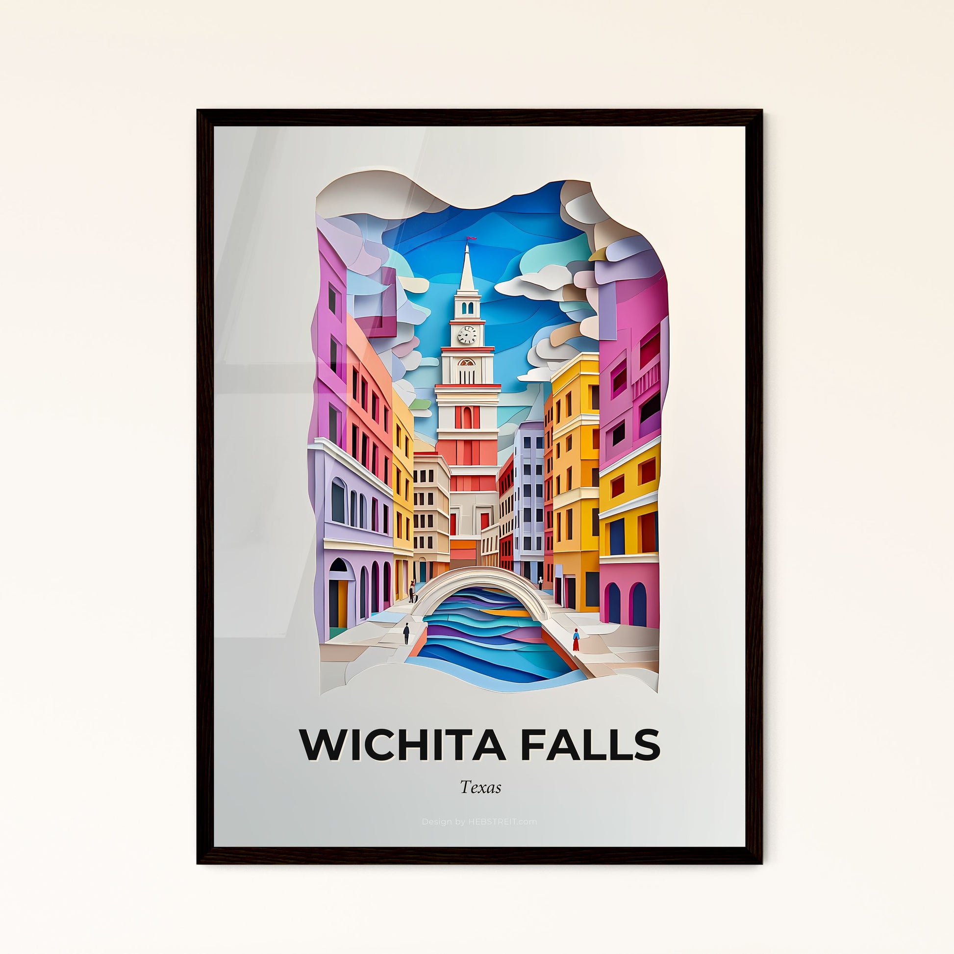 Vivid Wichita Falls, Texas - a paper cut of a city with a bridge