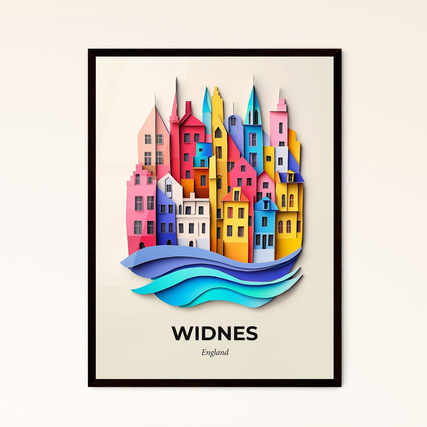 Vivid Widnes, England - a city with a river and a boat in the water