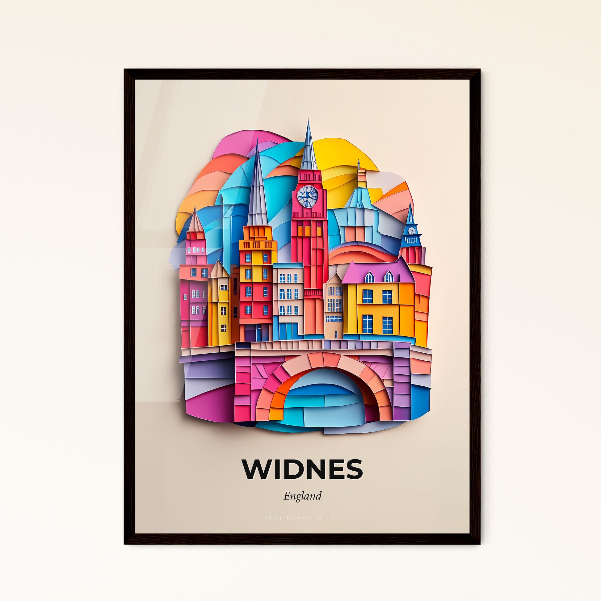 Vivid Widnes, England - a colorful city with a clock on the wall