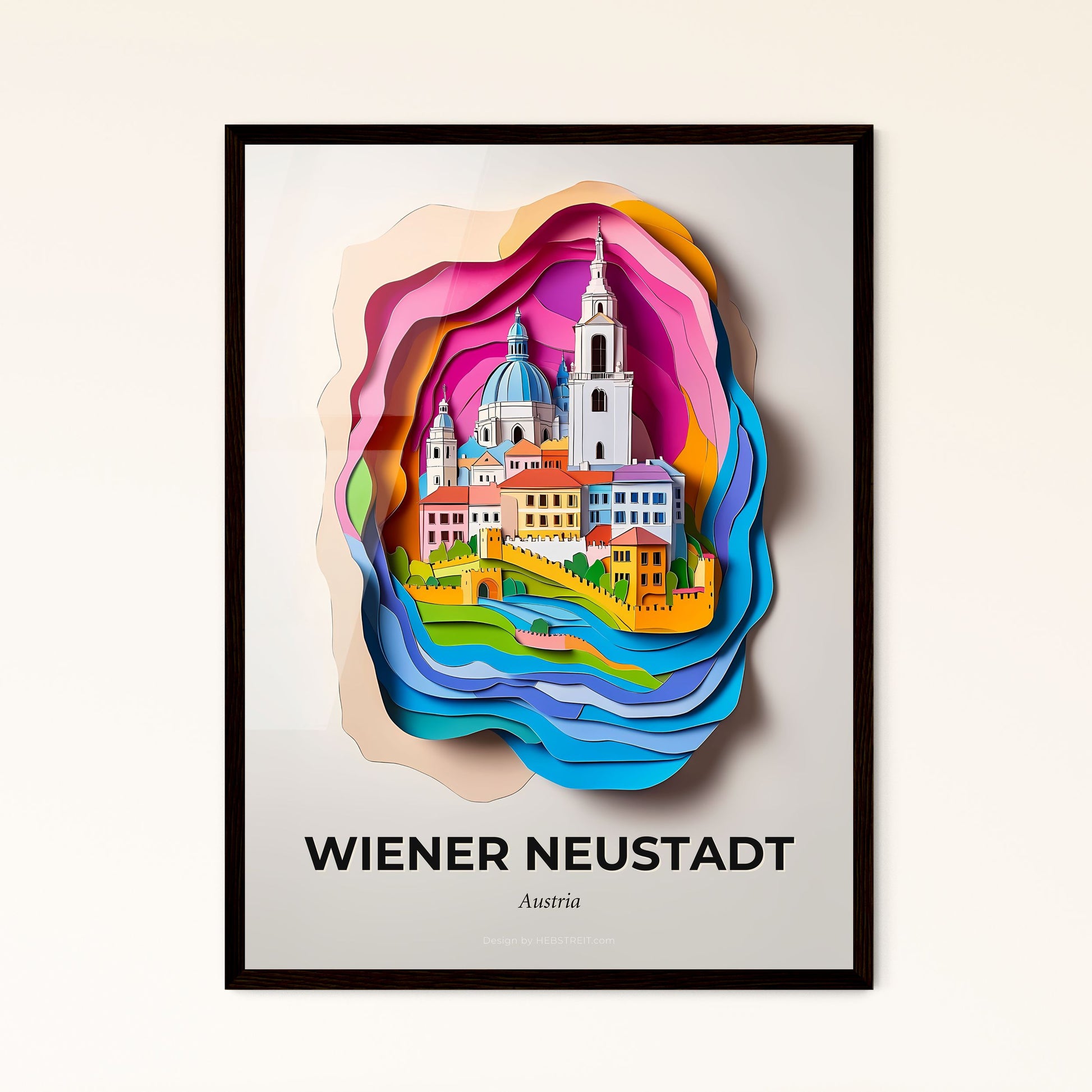 Vivid Wiener Neustadt, Austria - a paper cut of a city with a river