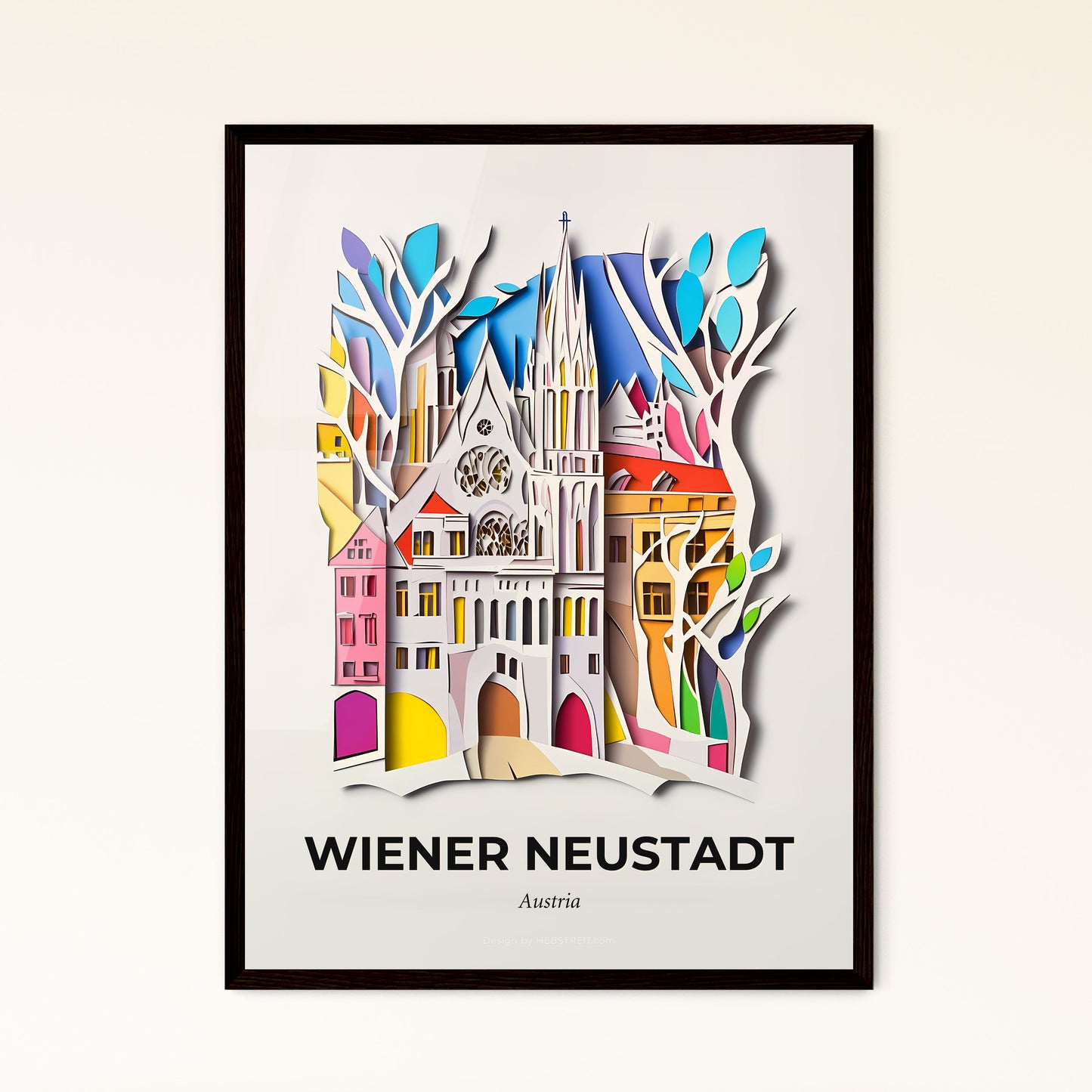 Vivid Wiener Neustadt, Austria - a paper cut of a church with trees