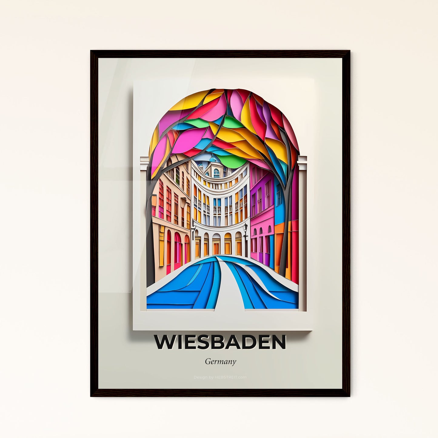 Vivid Wiesbaden, Germany - a colorful picture of a city street with a bridge