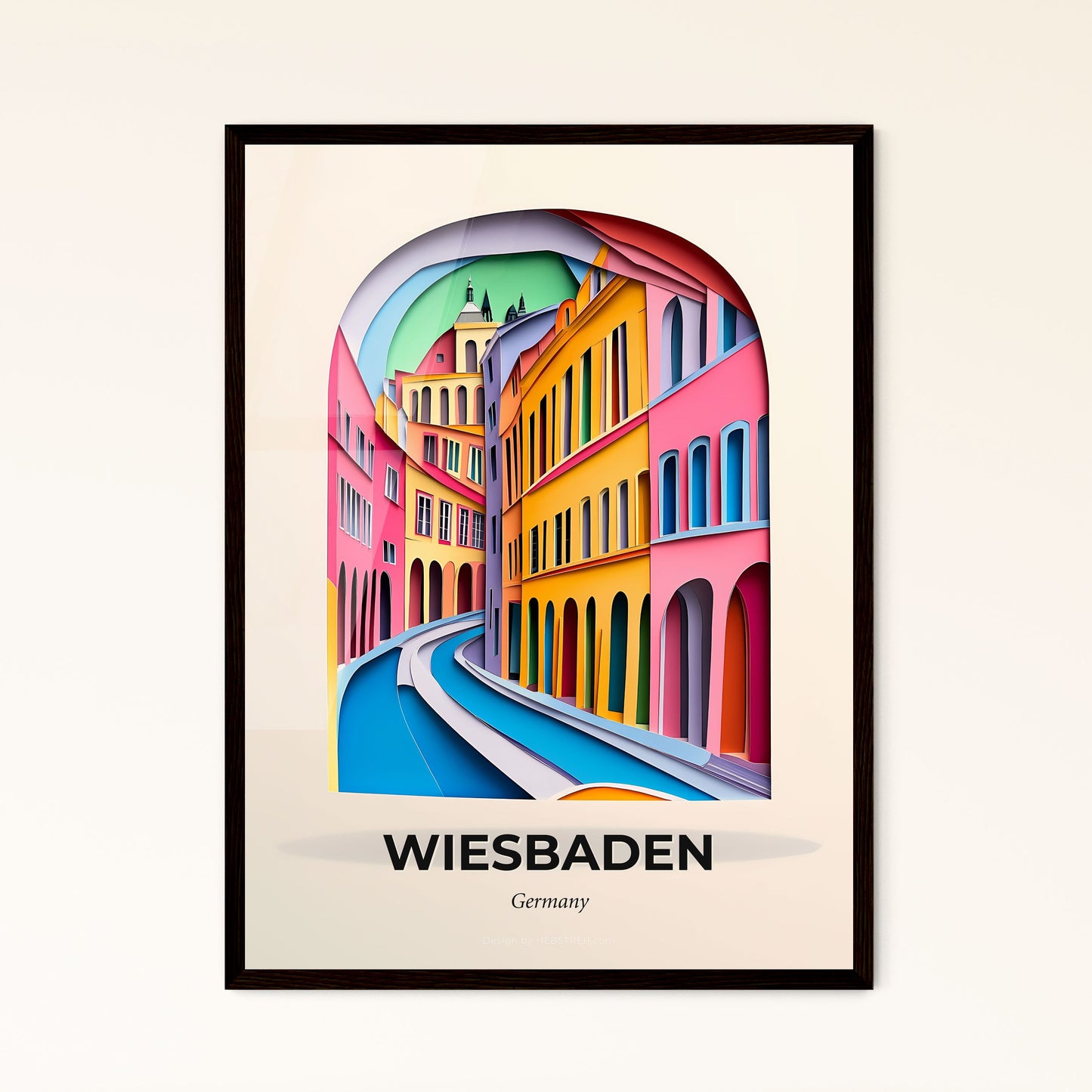 Vivid Wiesbaden, Germany - a city street with a clock tower