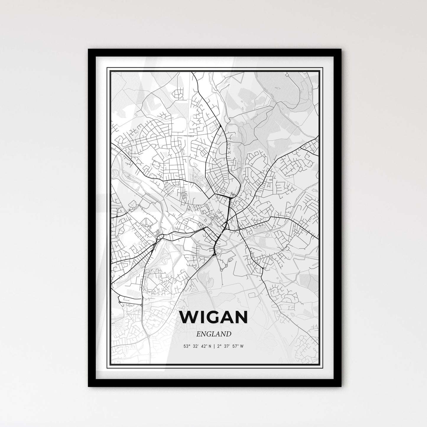 Wigan England - Scandinavian Style City Map for Modern Home Decor