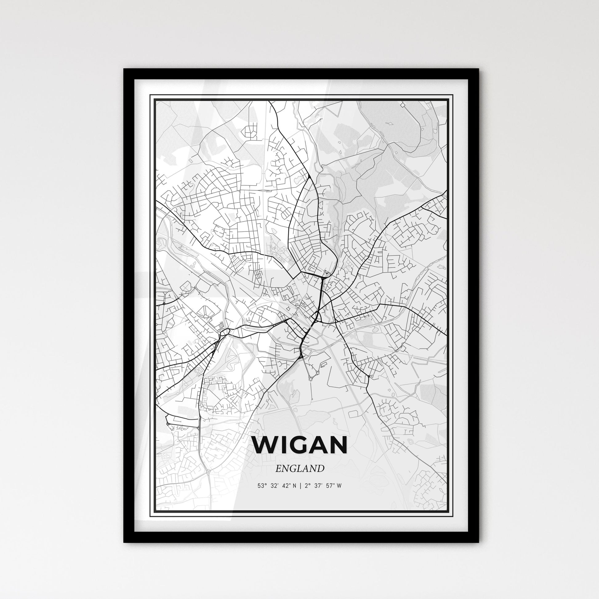 Wigan England - Scandinavian Style City Map for Modern Home Decor