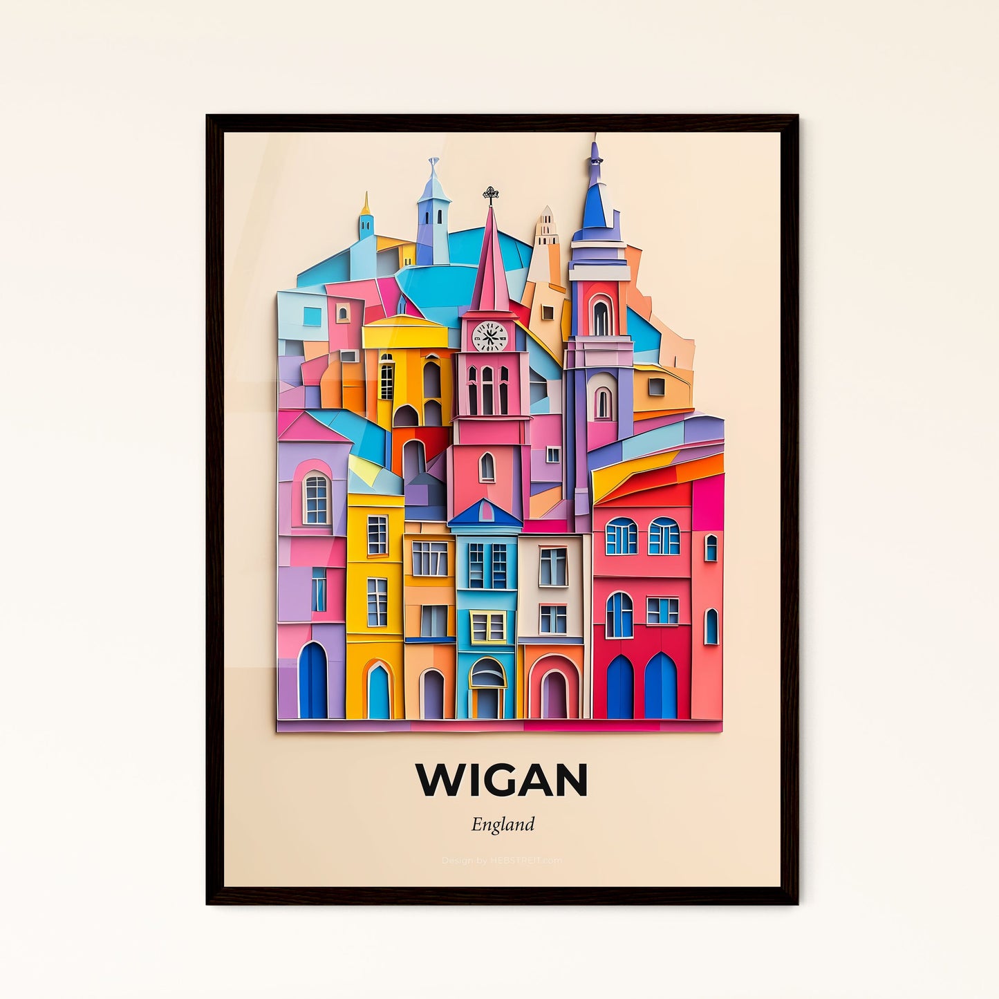 Vivid Wigan, England - a colorful city with a clock on the top of it