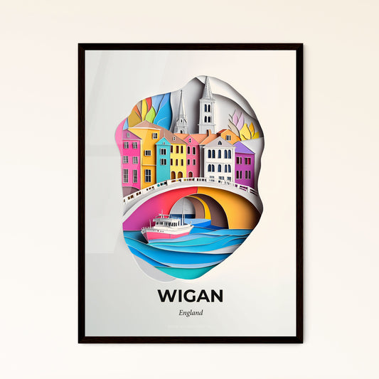 Vivid Wigan, England - a paper cut of a boat in a river